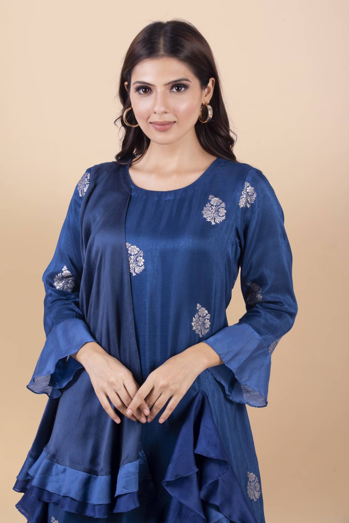 Blue Frill Kurta Set & Belt