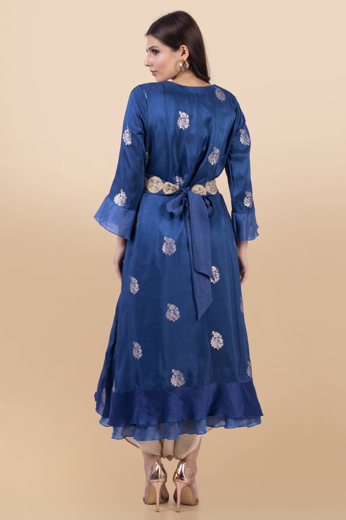 Blue Frill Kurta Set & Belt