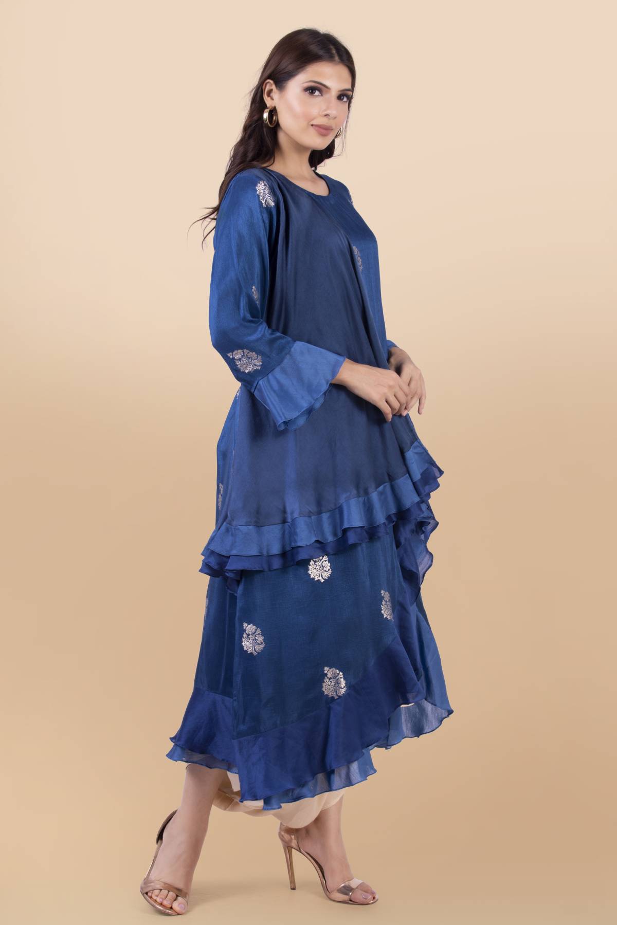 Blue Frill Kurta Set & Belt