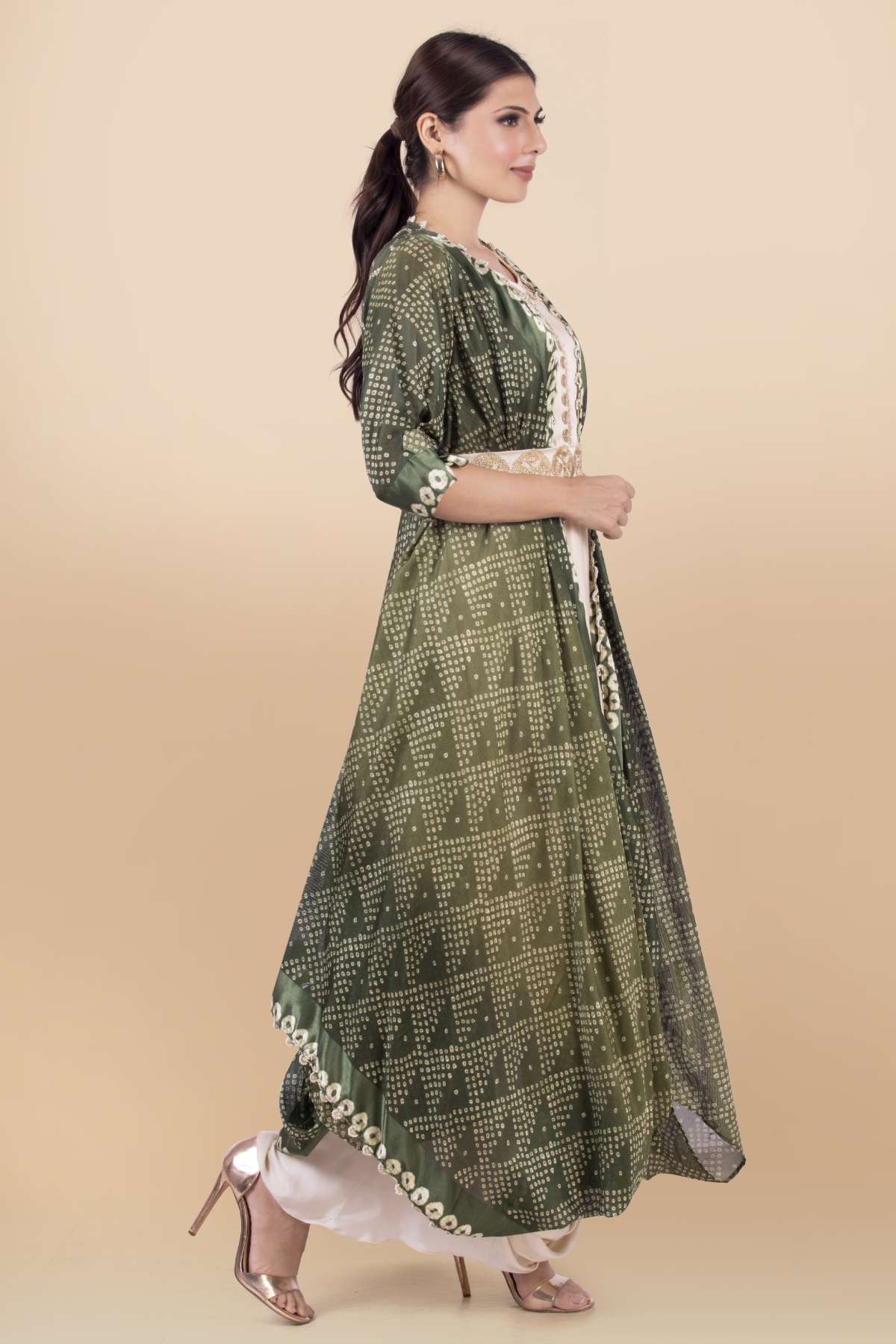 Bandhani Silk Jacket Set