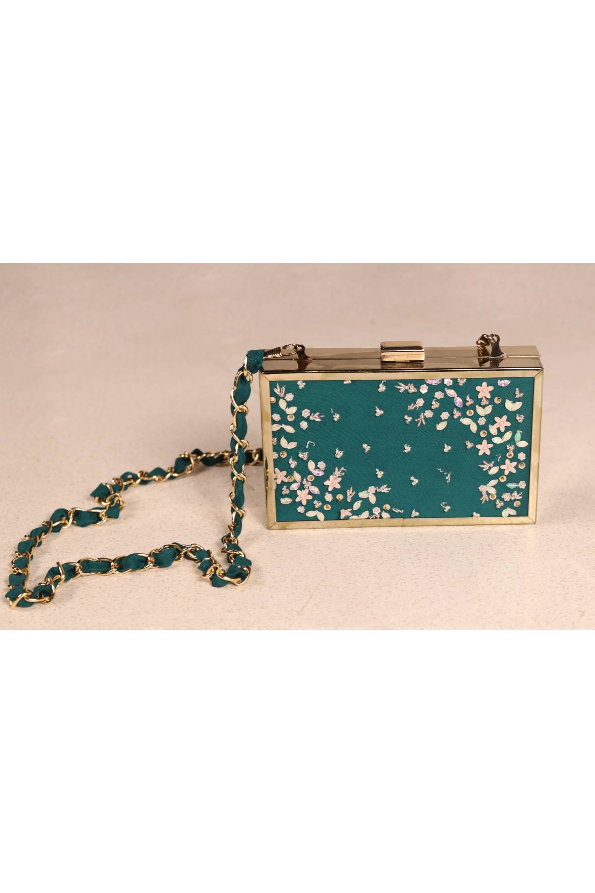 Green Beaded Embroidered Clutch