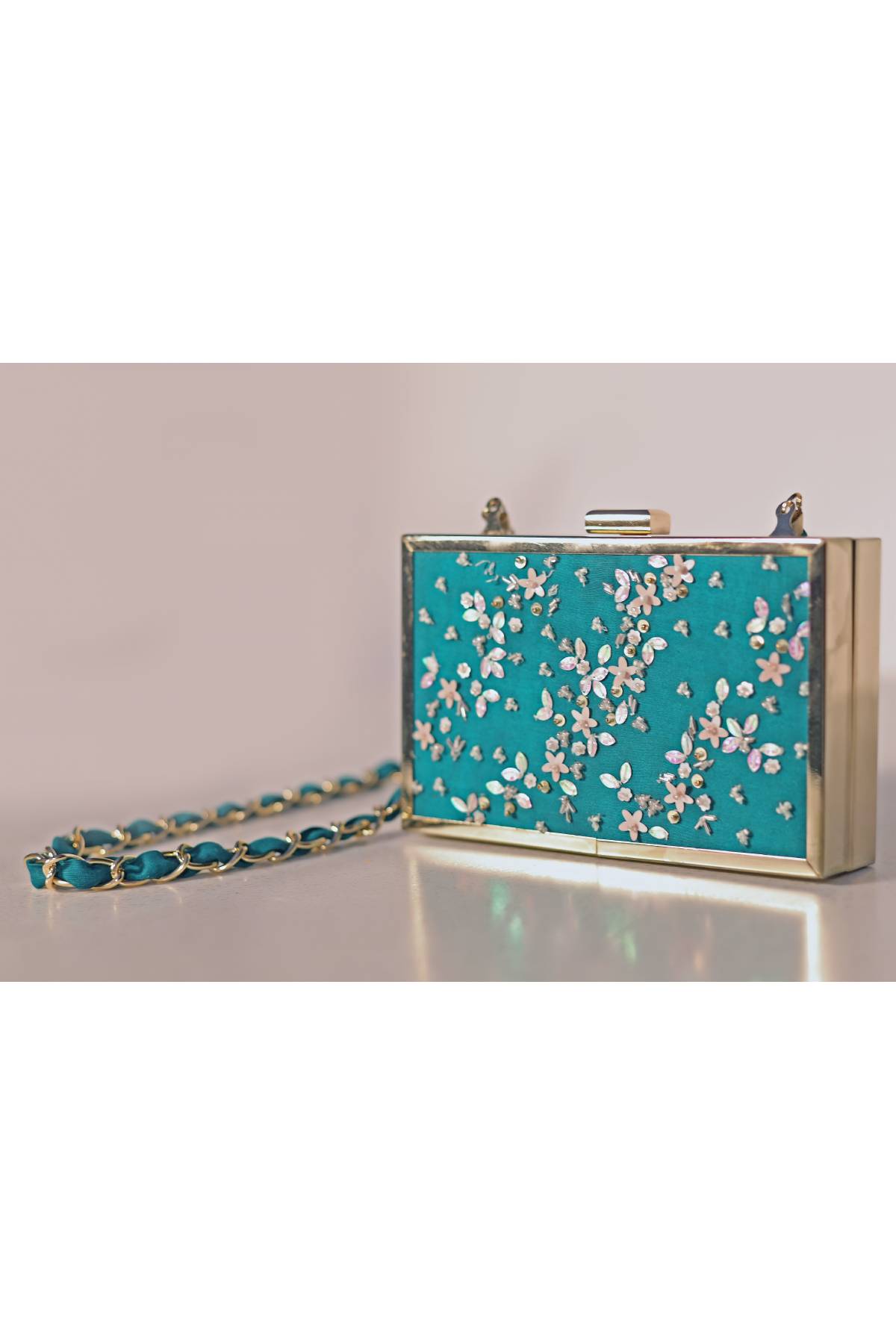 Green Beaded Embroidered Clutch