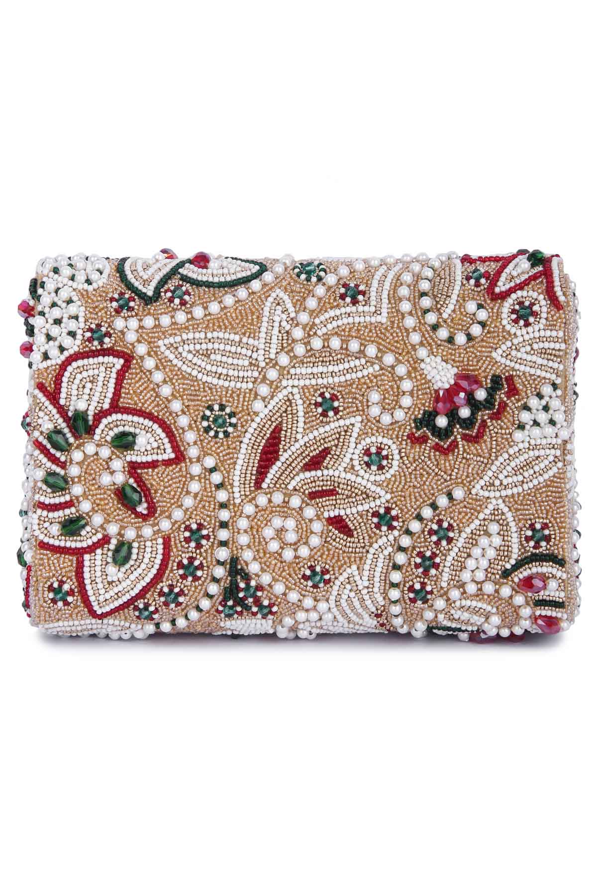 Gold Beaded Embroidered Clutch