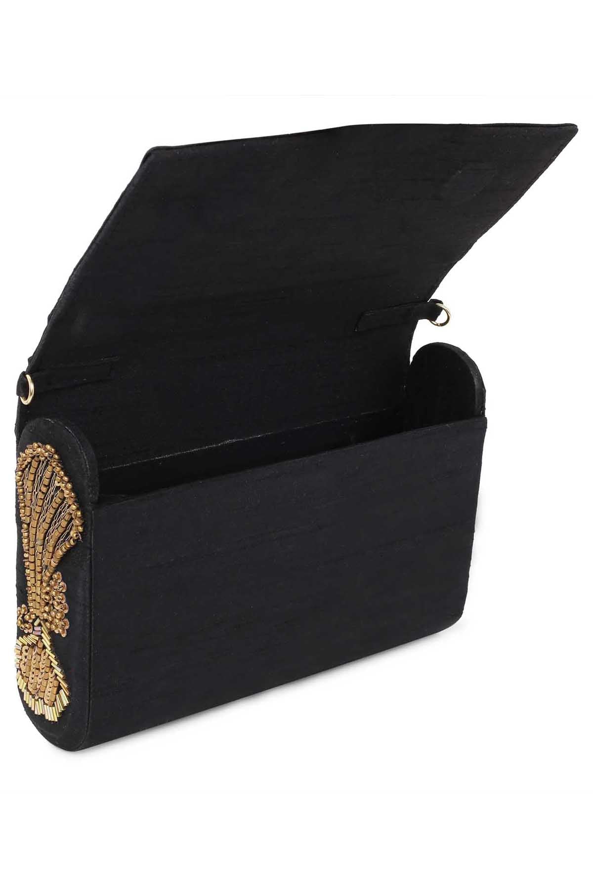 Black Beaded Embroidered Clutch