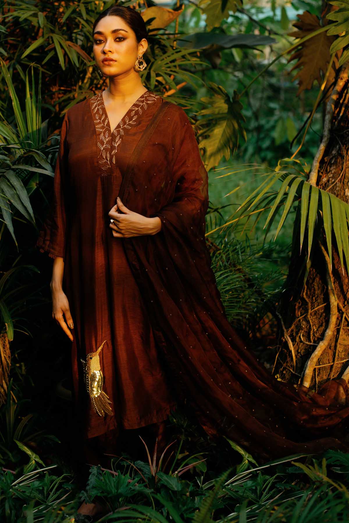 Bell Sleeves Silk Kurta Set