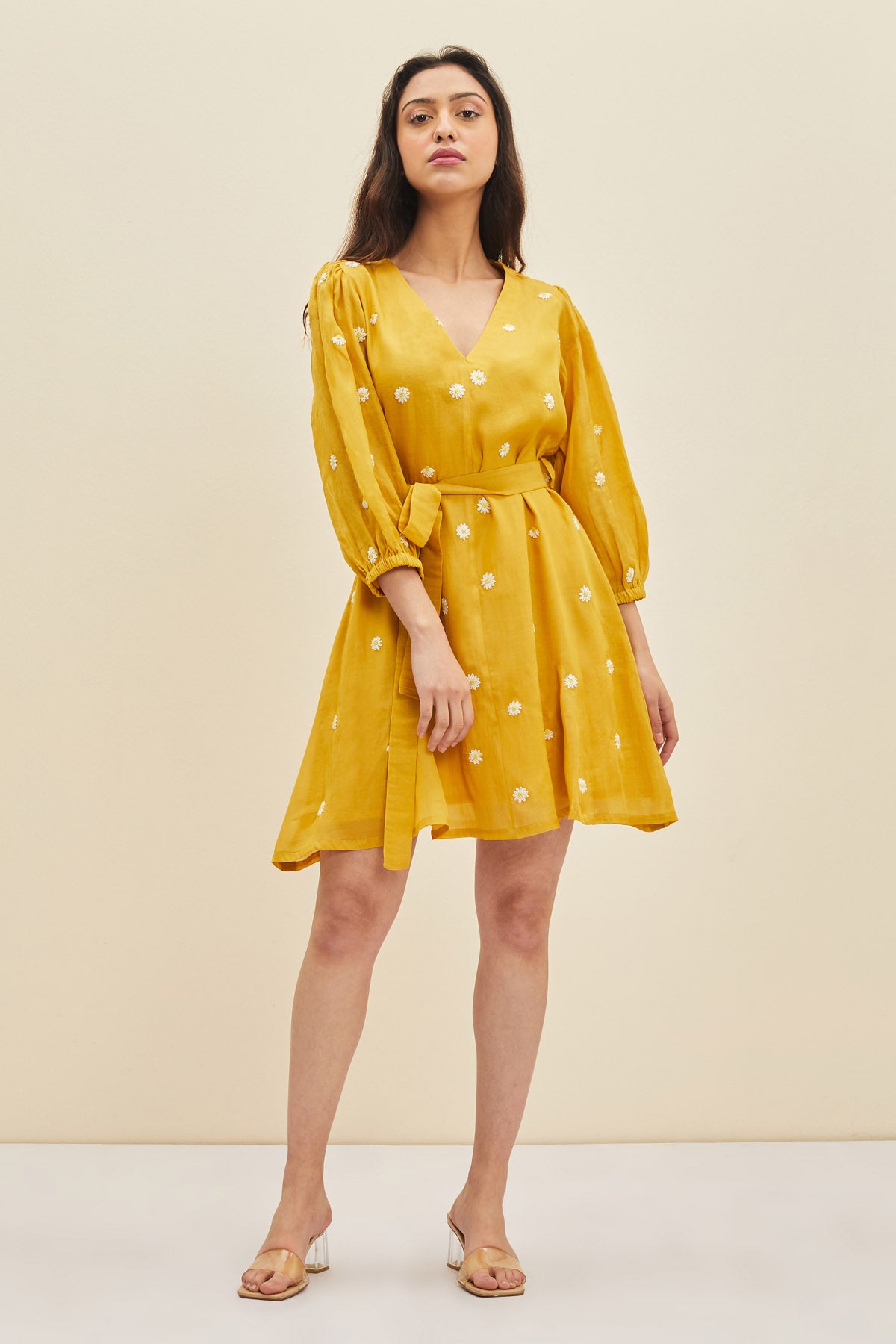 Belted Floral A-Line Dress