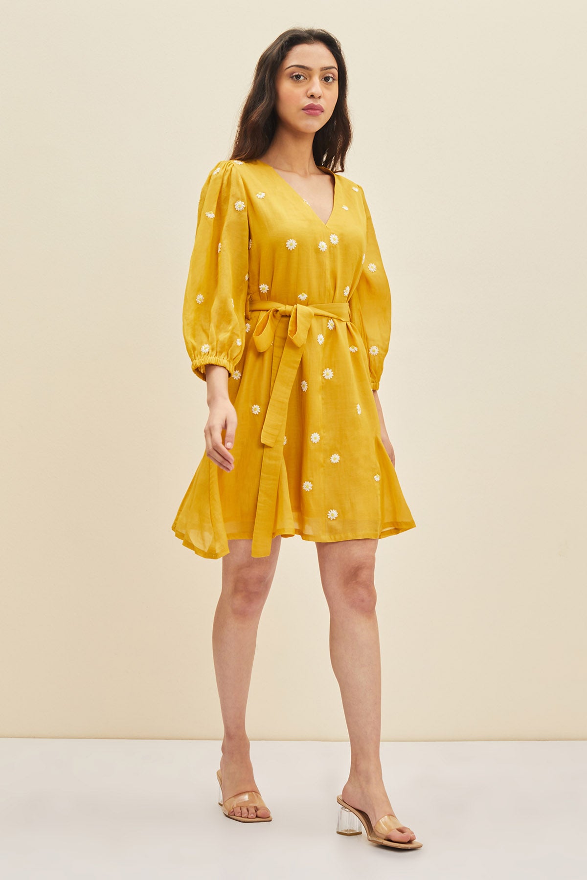 Belted Floral A-Line Dress