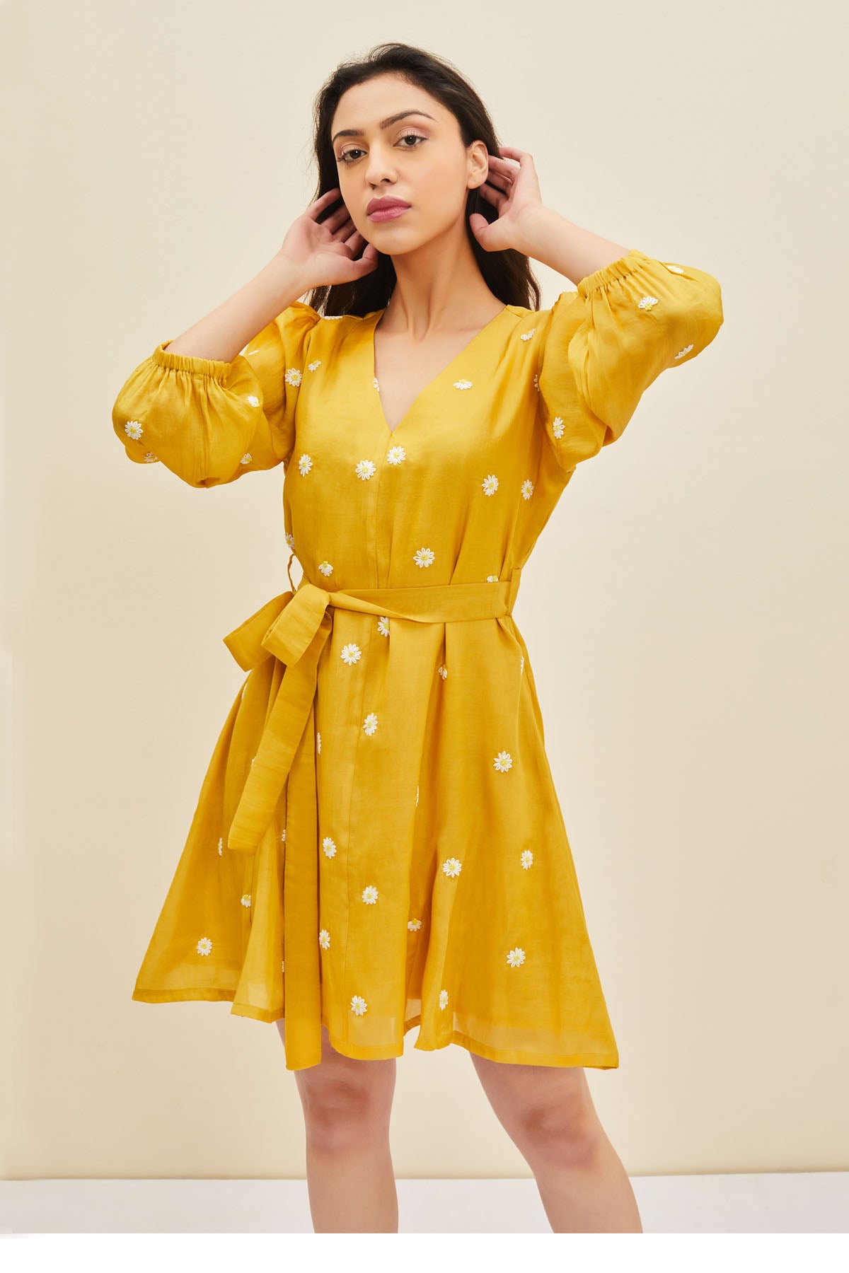 Belted Floral A-Line Dress