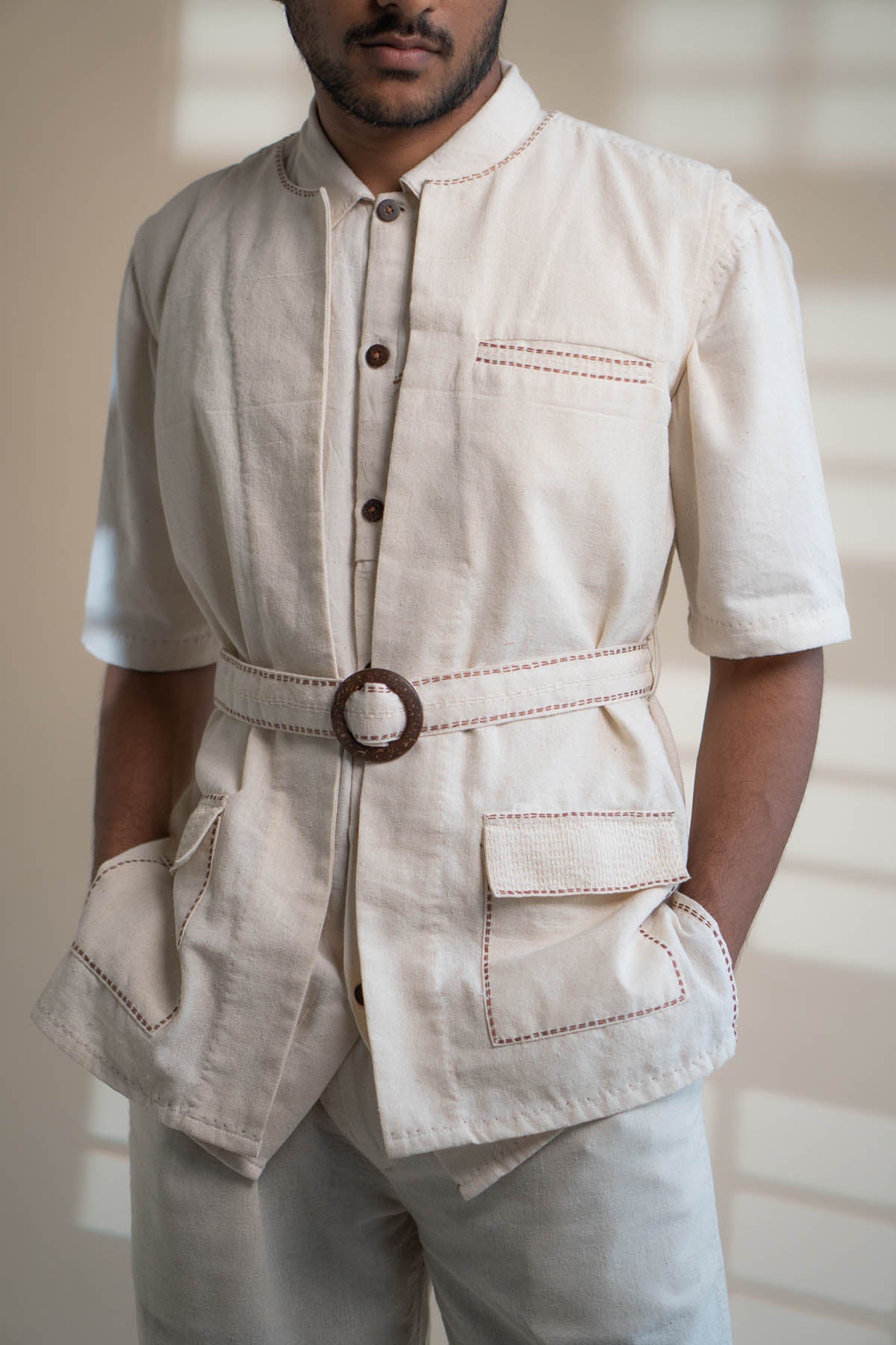 Cotton Belted Kantha Jacket Vest