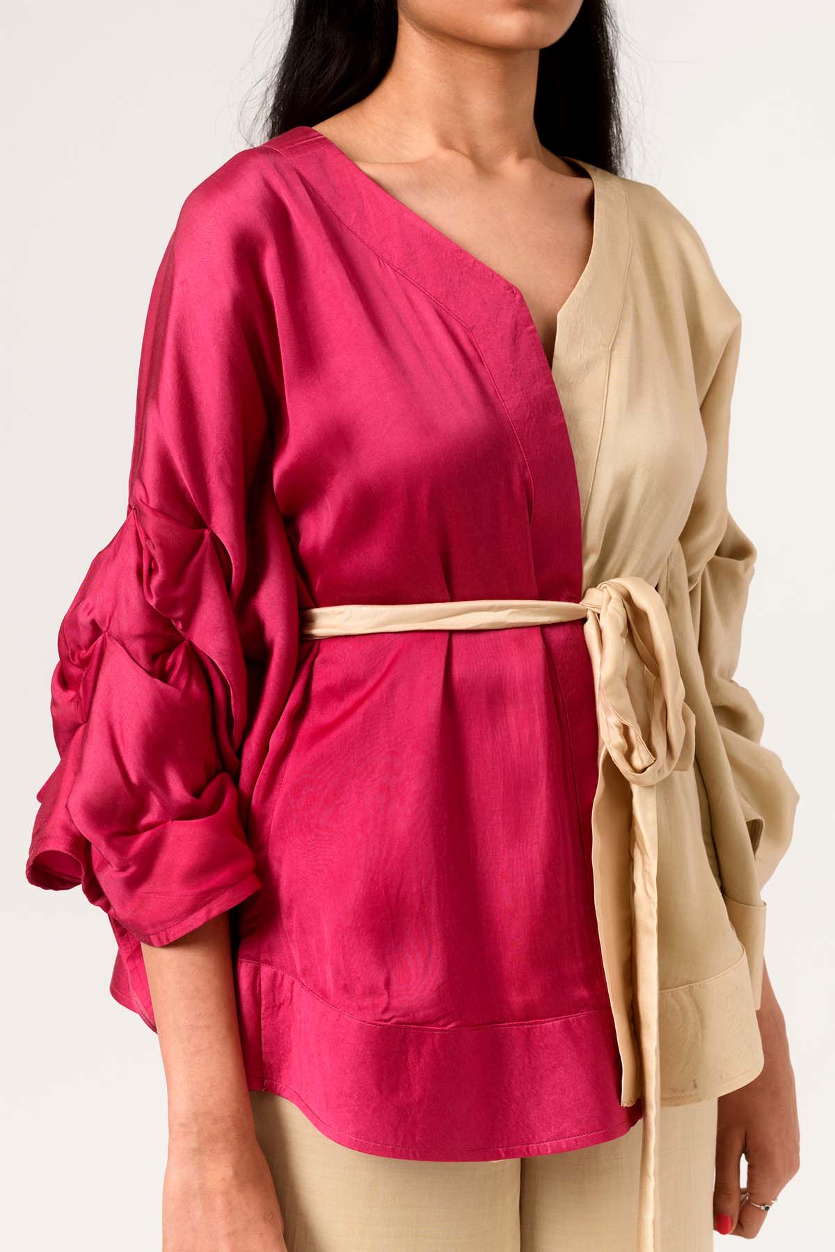 Belted Tucked Cape Top
