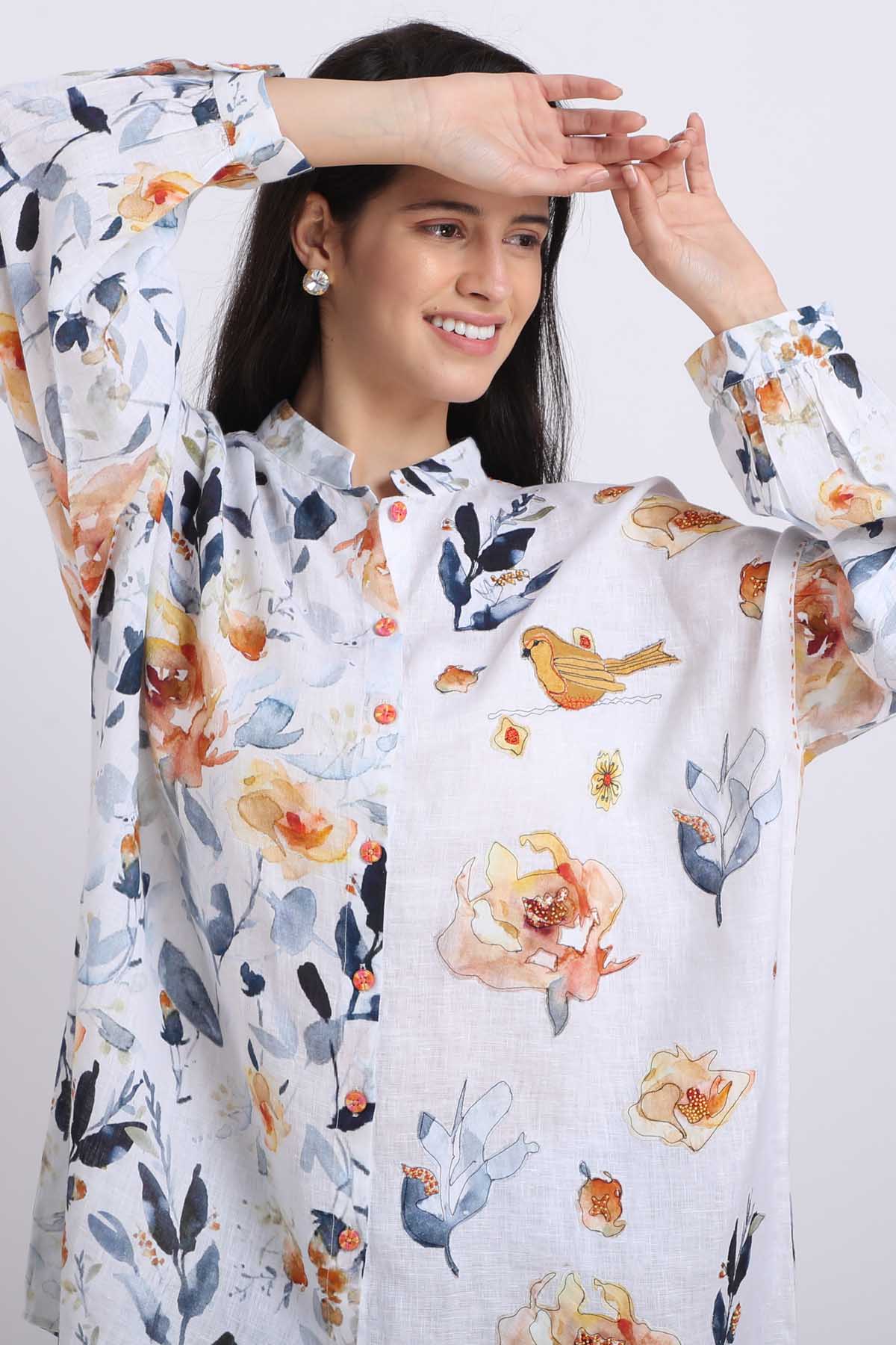 Bird Print Oversized Shirt