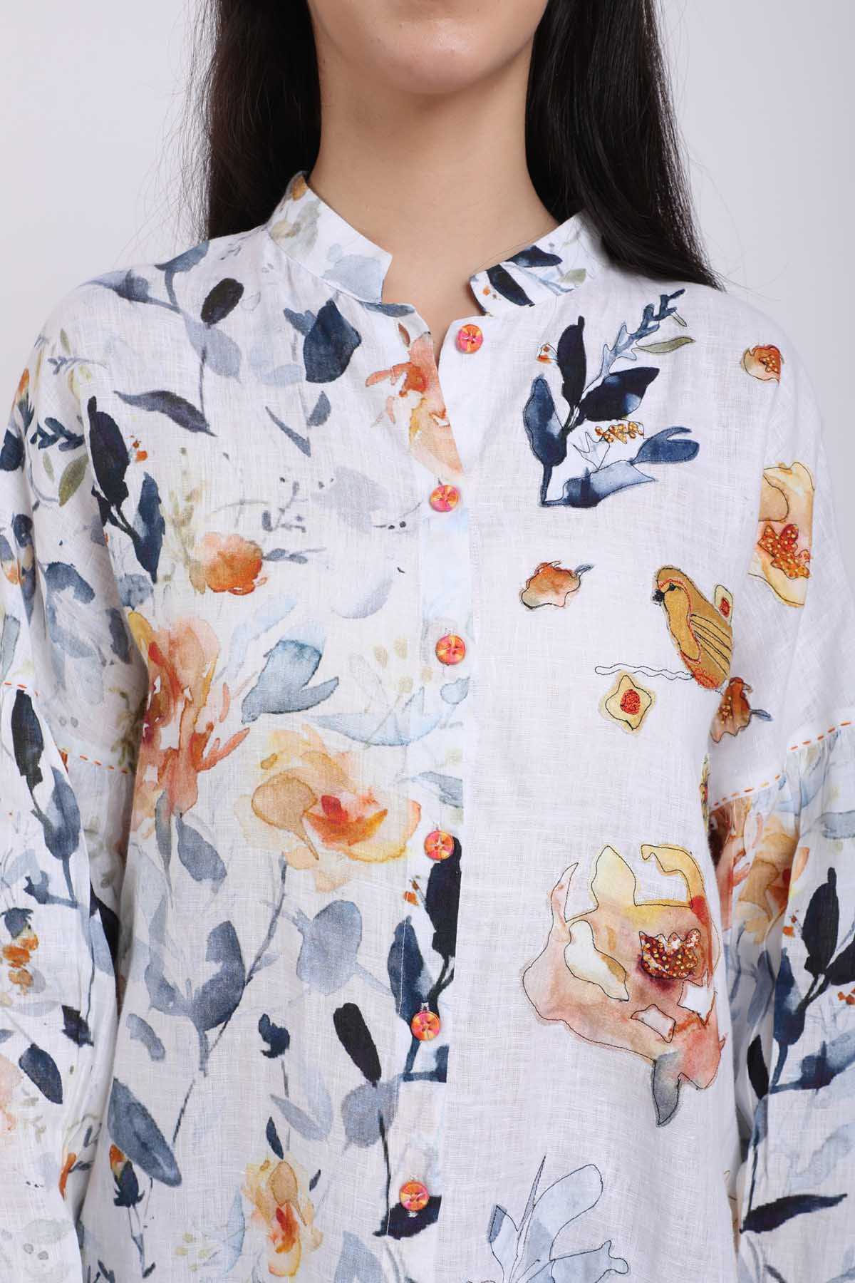Bird Print Oversized Shirt