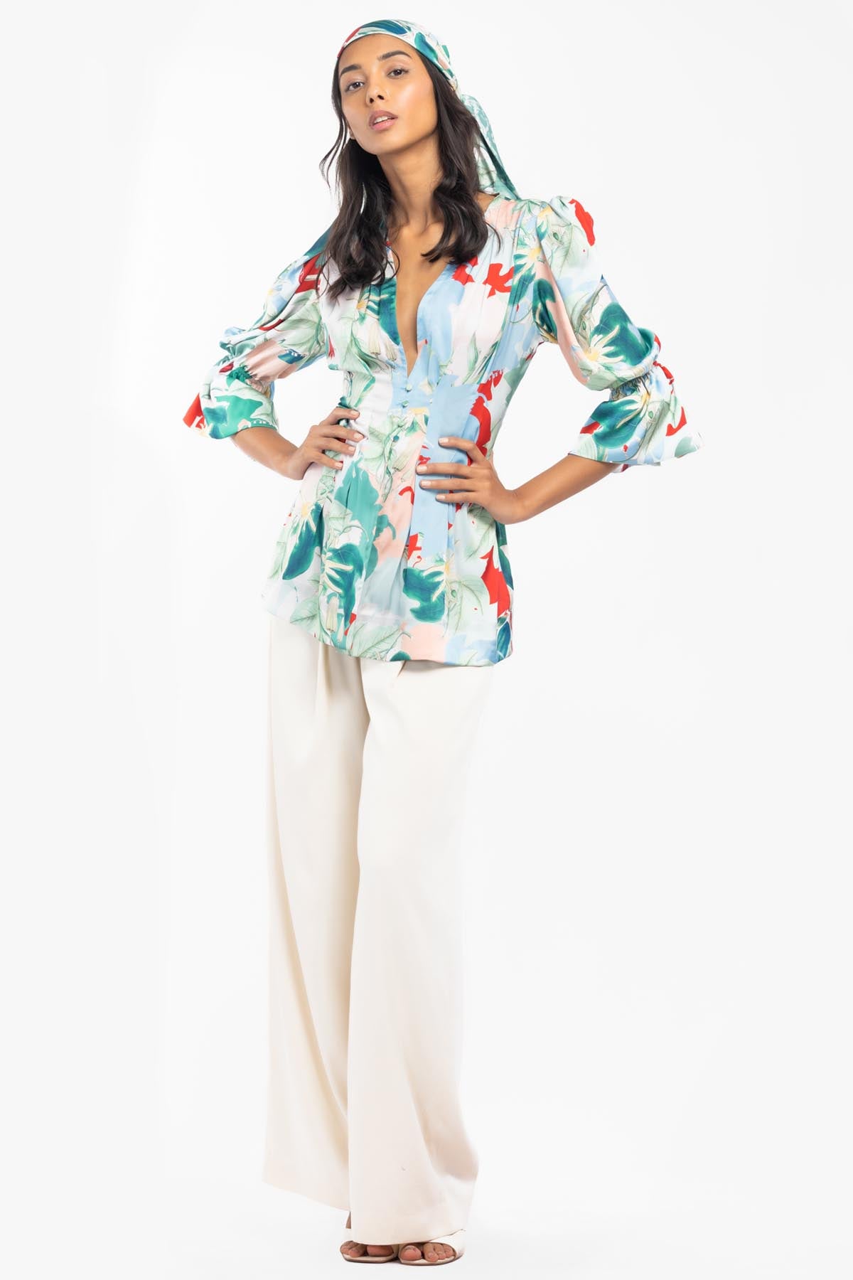 Buy Box Pleated Top & Pant Set by Mandira Wirk