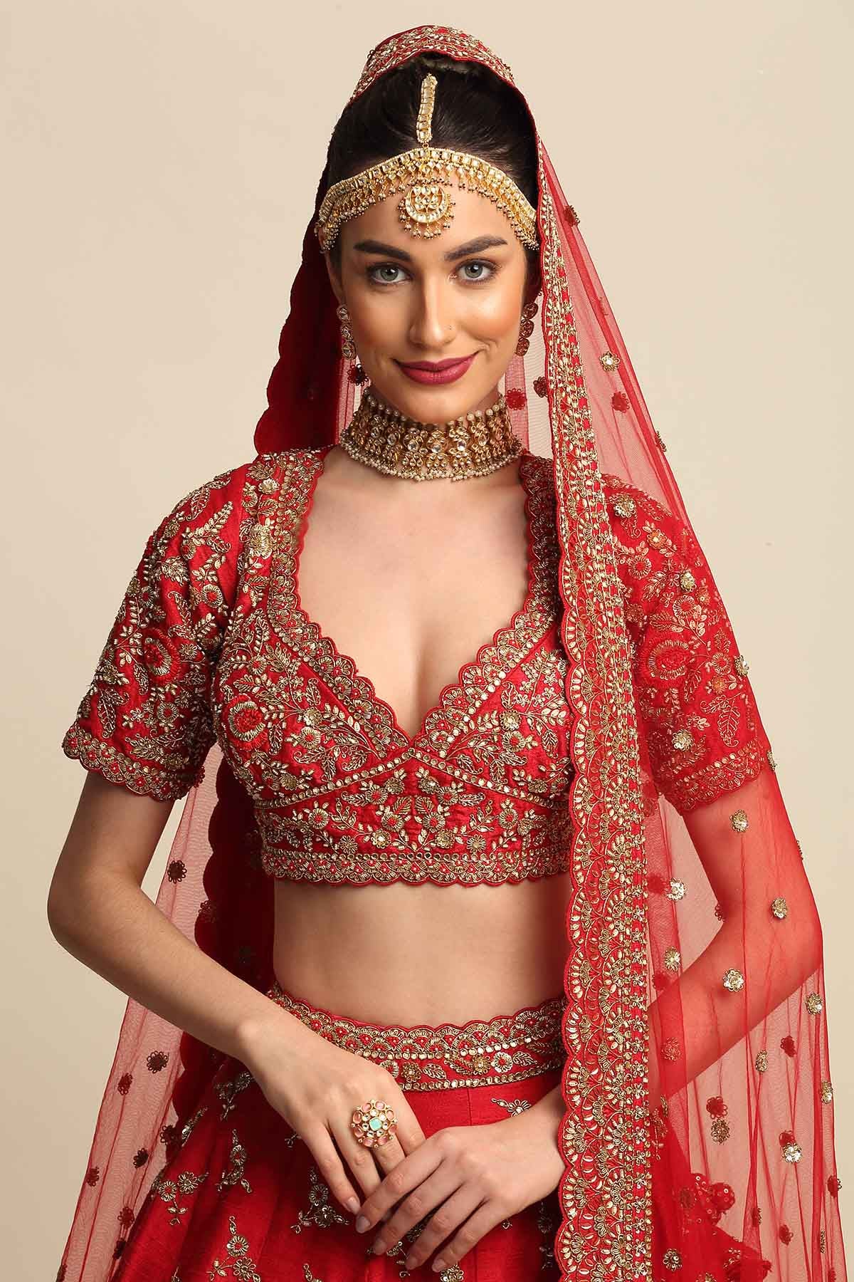 Red Bridal Dabka Lehenga Set