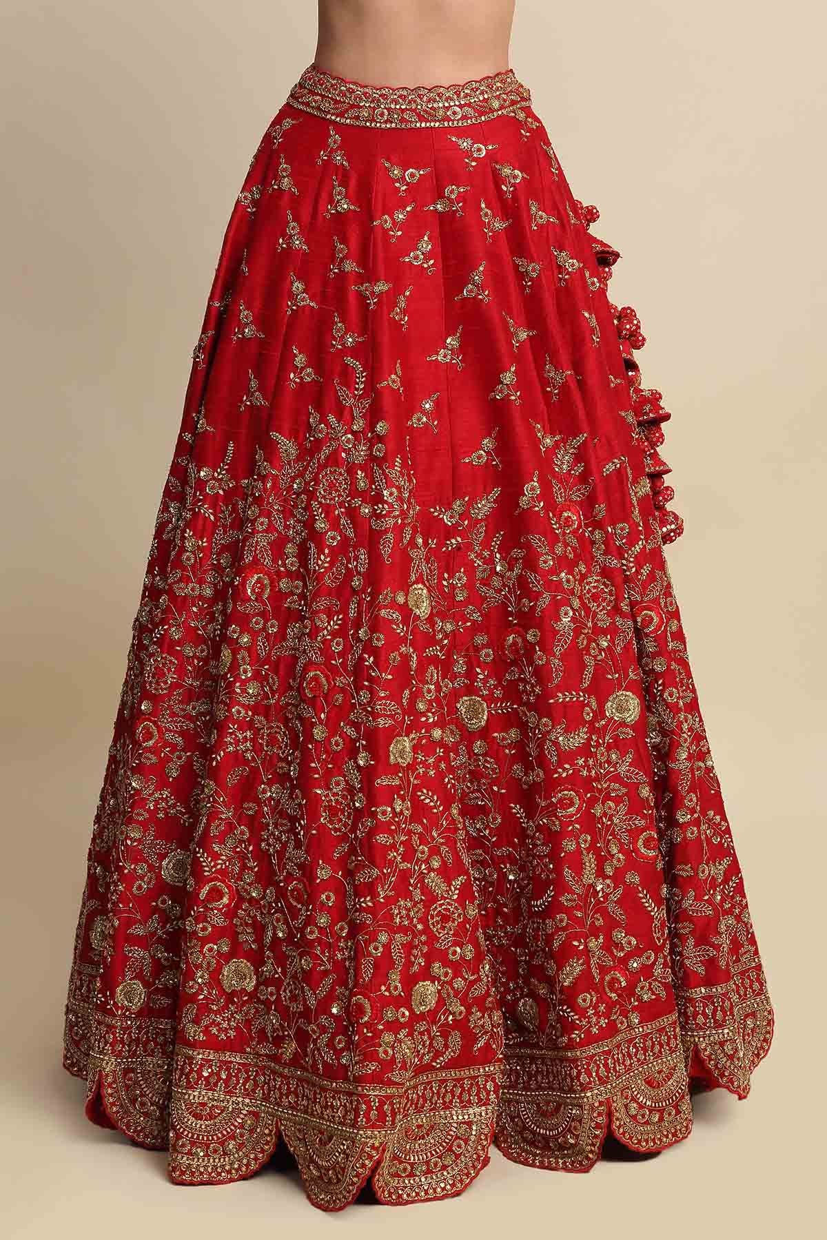 Red Bridal Dabka Lehenga Set