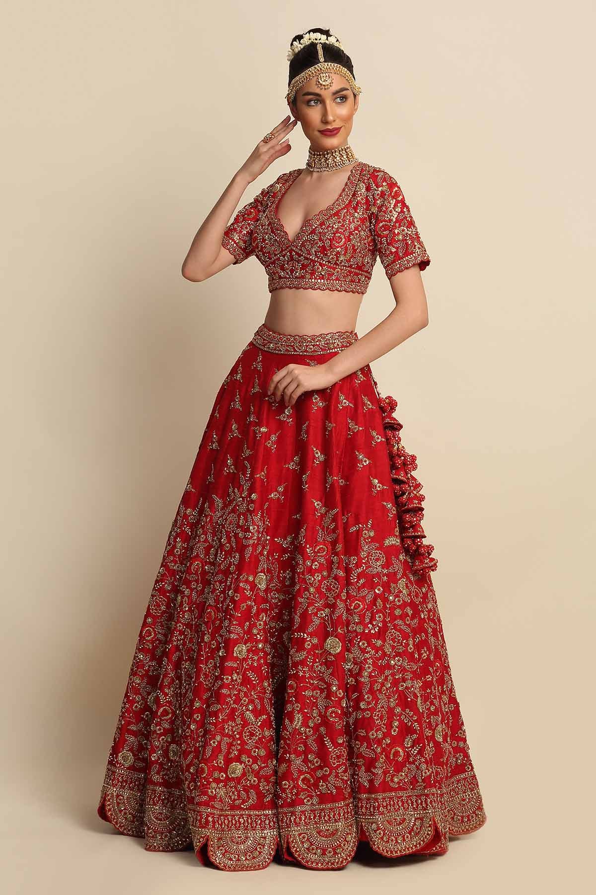 Red Bridal Dabka Lehenga Set