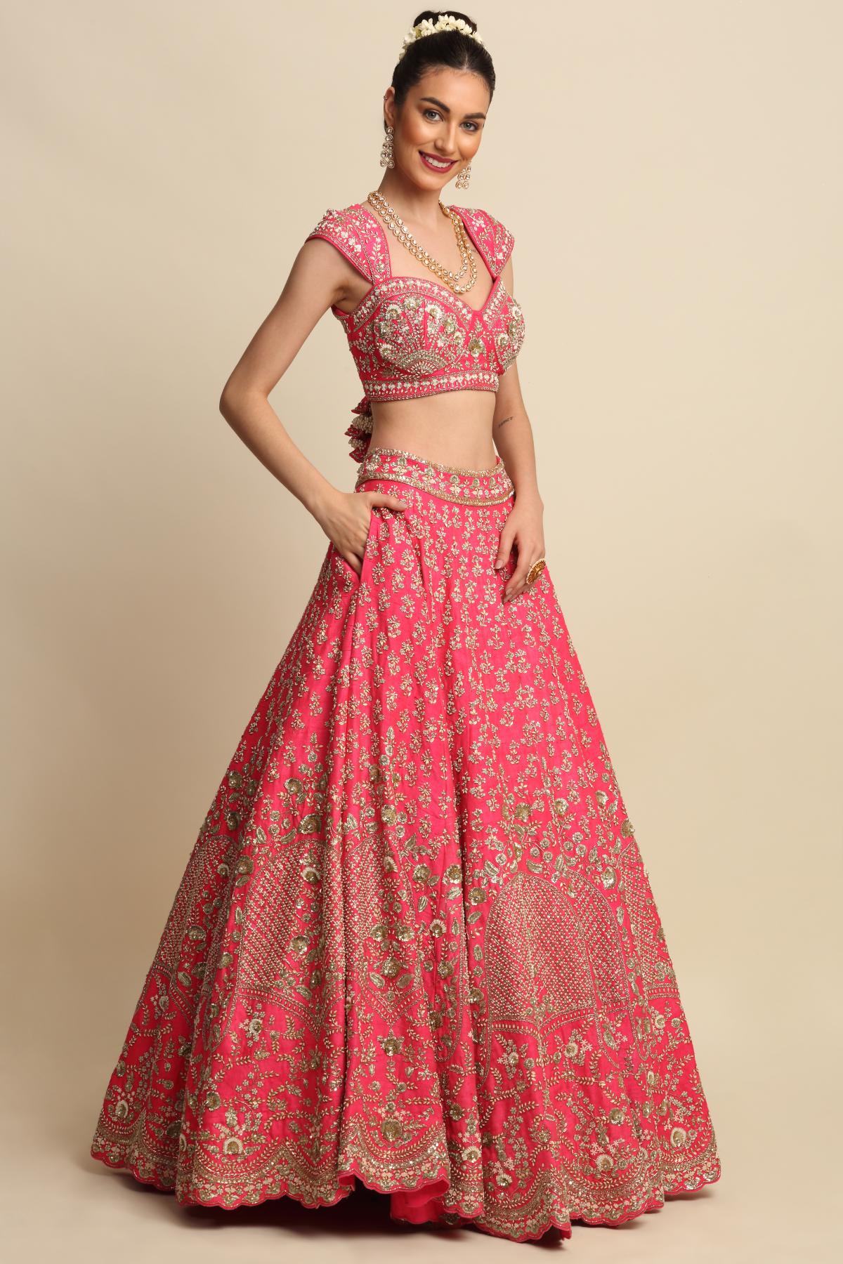 Fuchsia Bridal Dabka Lehenga Set