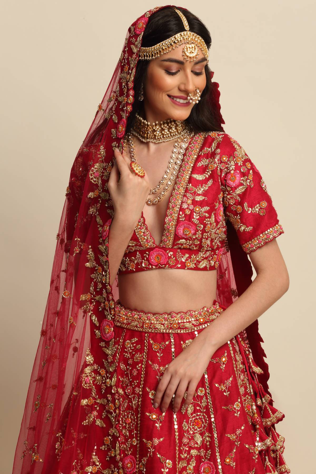 Maroon Raw Silk Lehenga Set