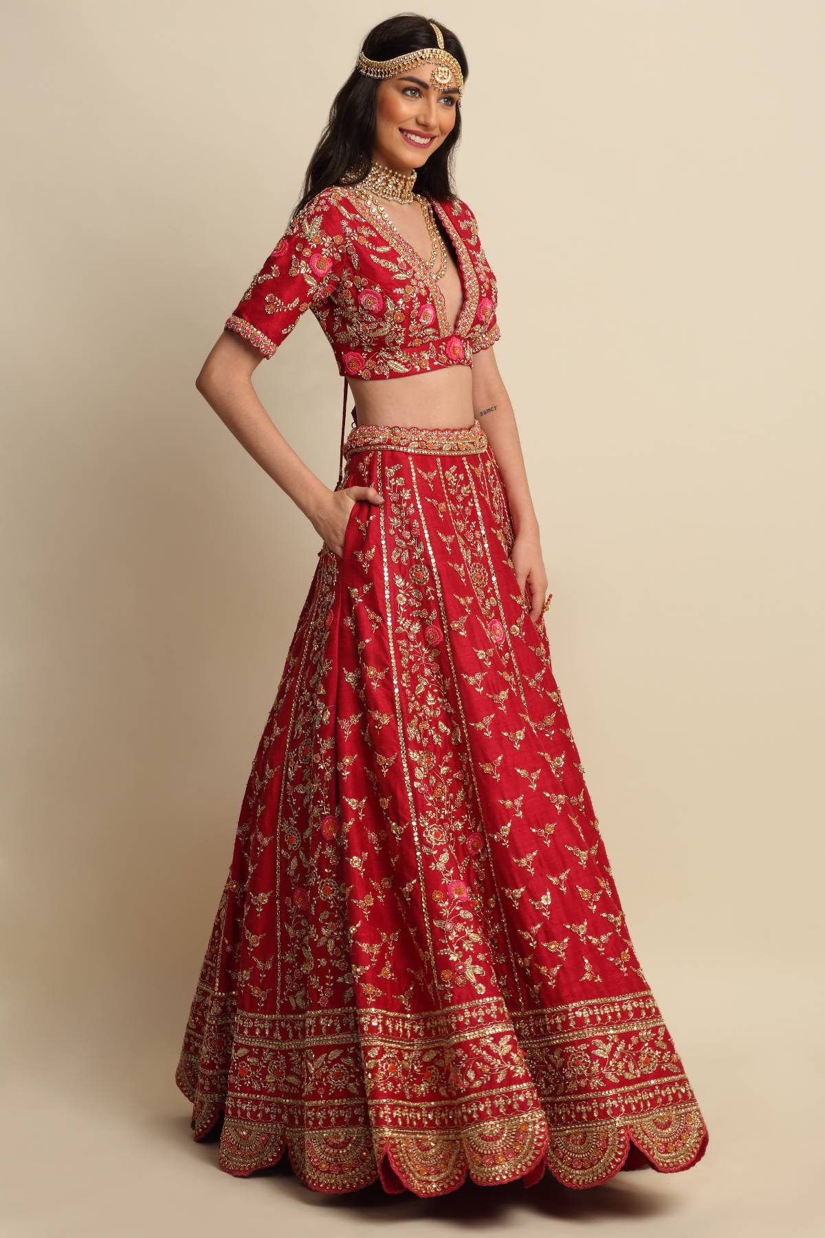 Maroon Raw Silk Lehenga Set