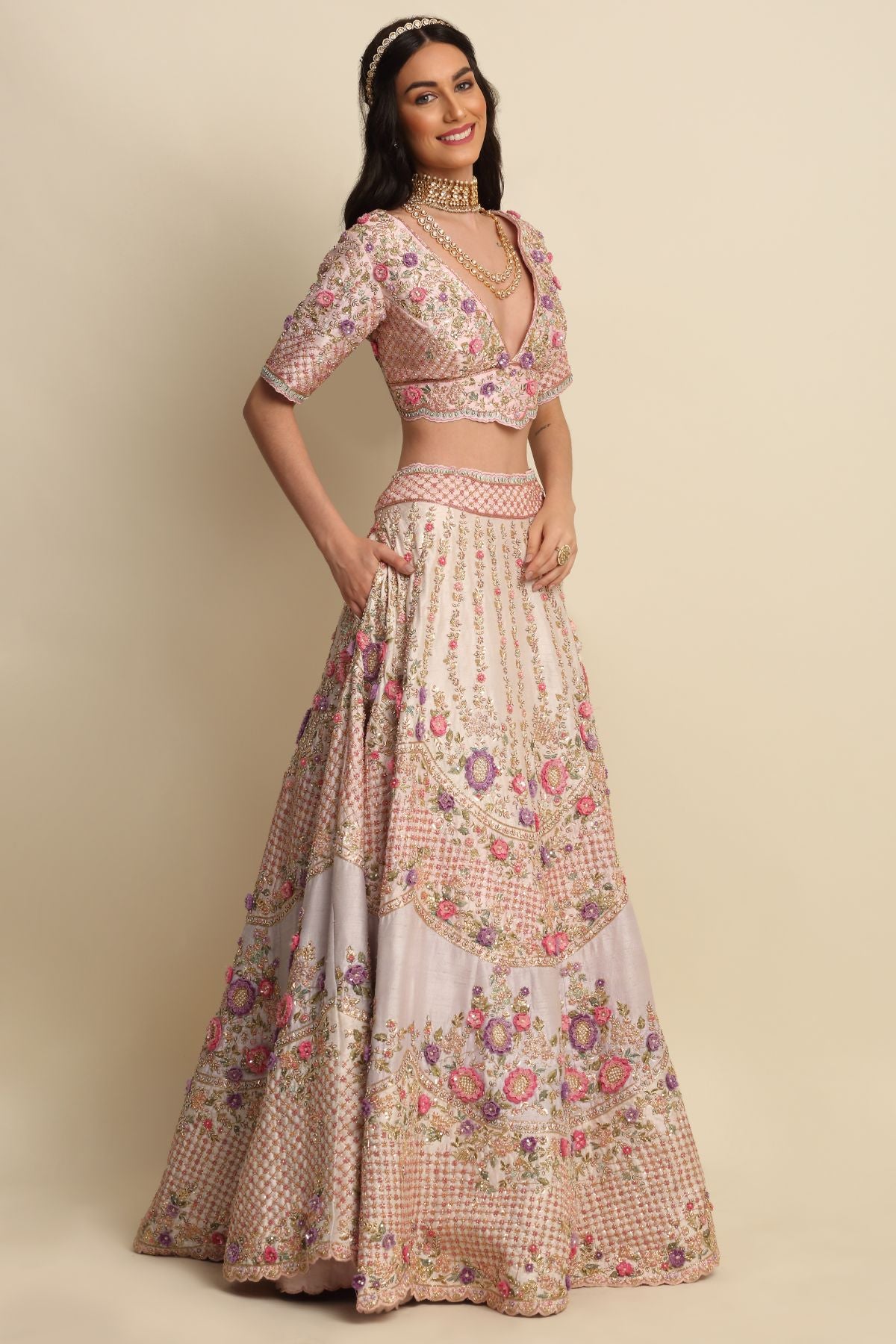 Pink Bridal Zardosi Lehenga Set
