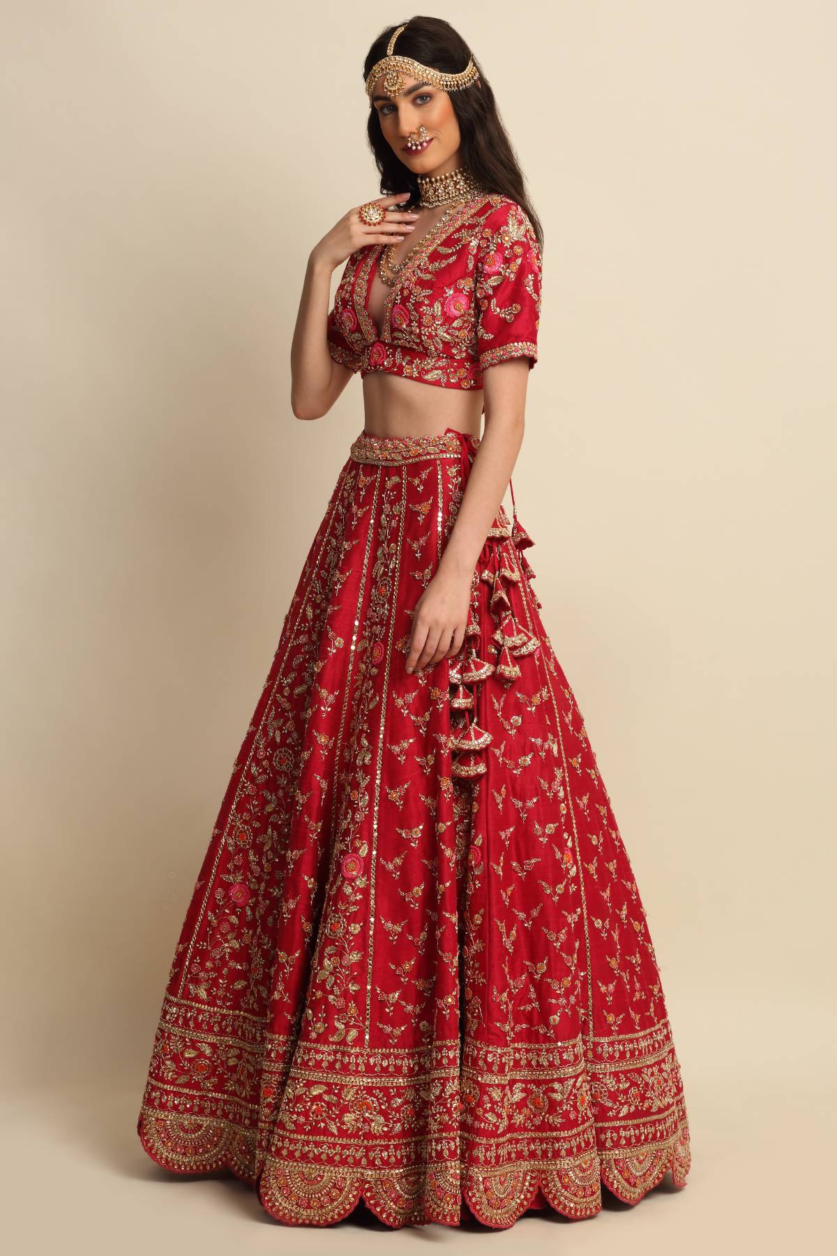 Maroon Raw Silk Lehenga Set