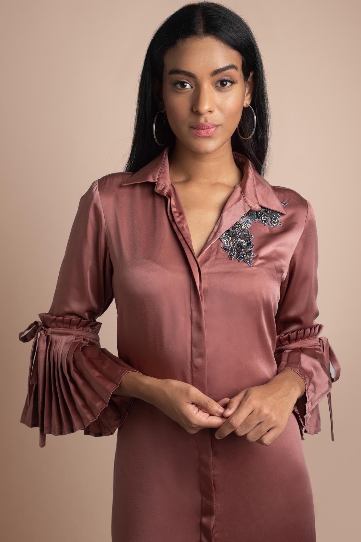 Rose Pink Patchwork Shirt Dress