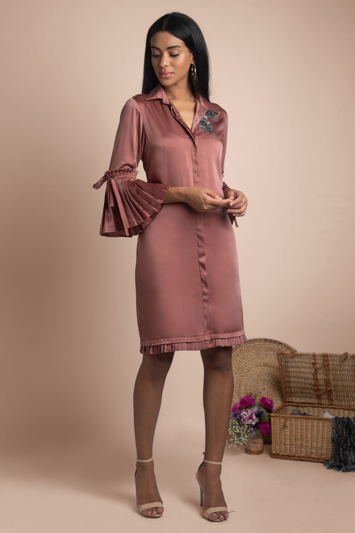 Rose Pink Patchwork Shirt Dress