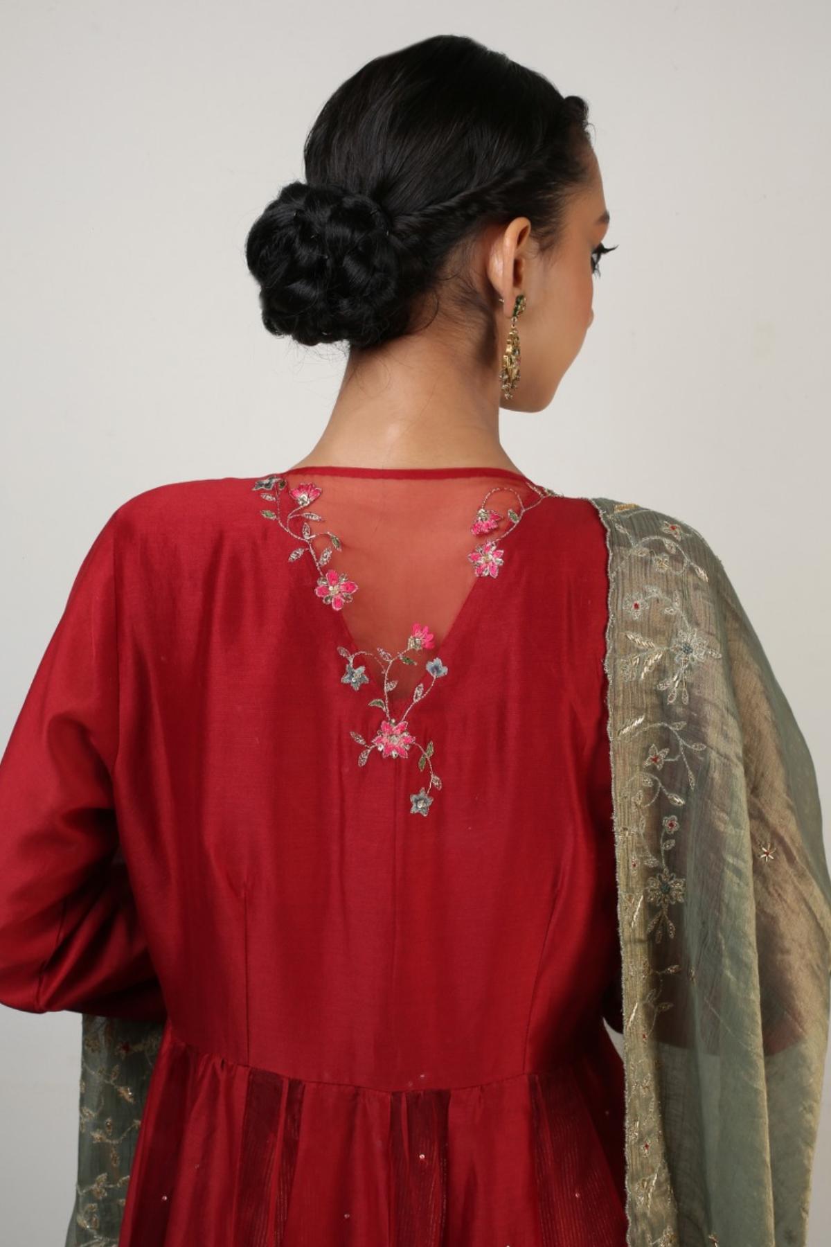 Red Ari Zardosi Work Kurta Set