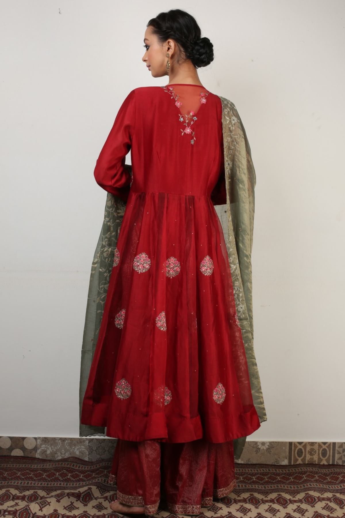 Red Ari Zardosi Work Kurta Set