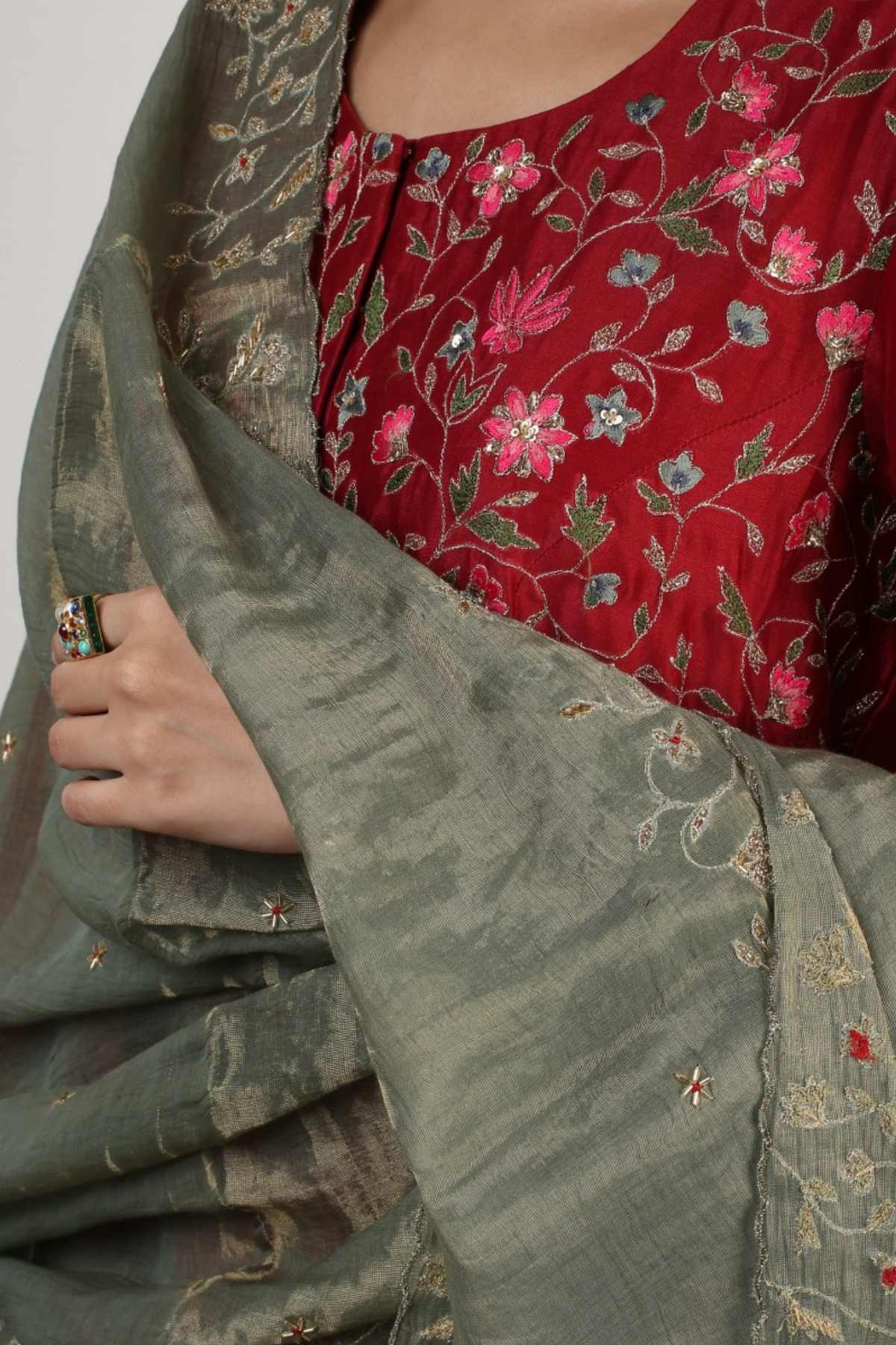 Red Ari Zardosi Work Kurta Set