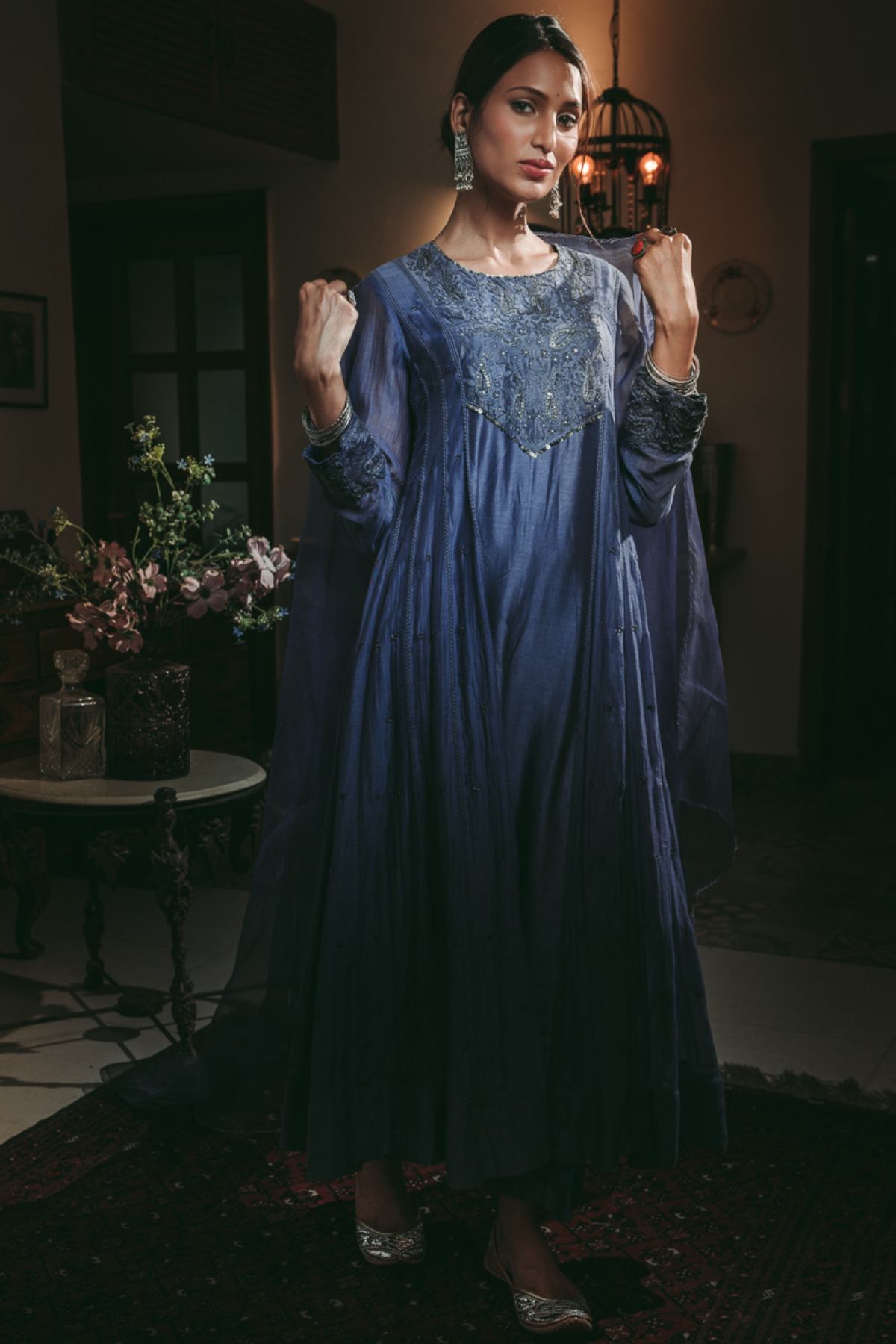 Blue Ari Zardosi Work Kurta Set