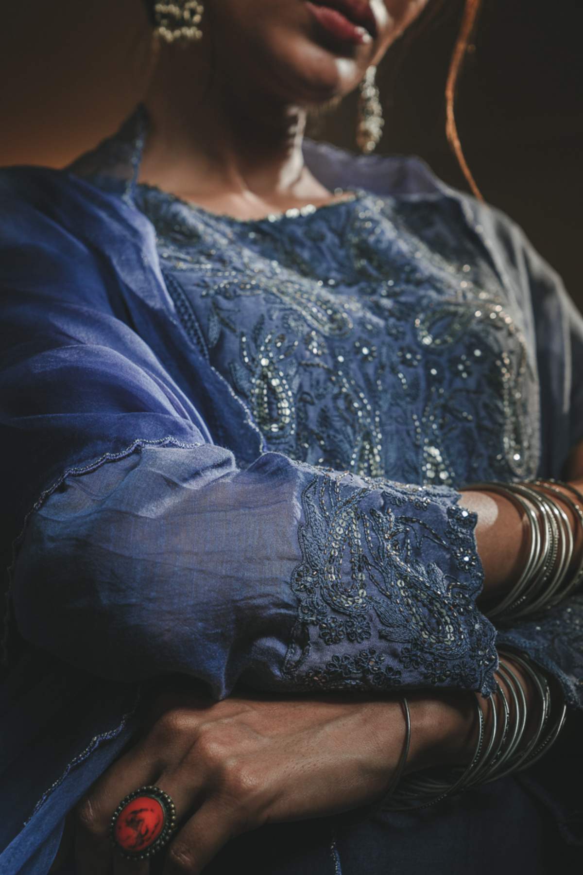 Blue Ari Zardosi Work Kurta Set