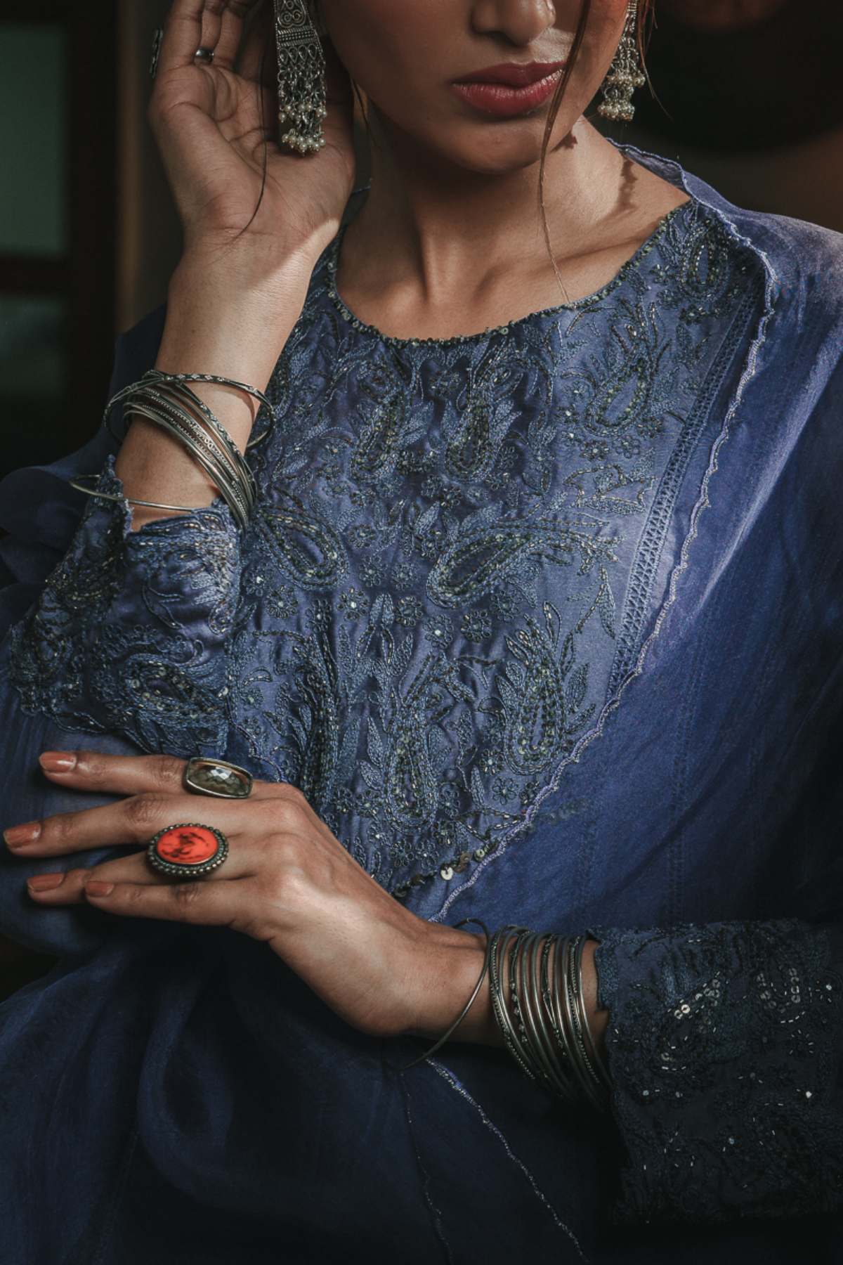 Blue Ari Zardosi Work Kurta Set