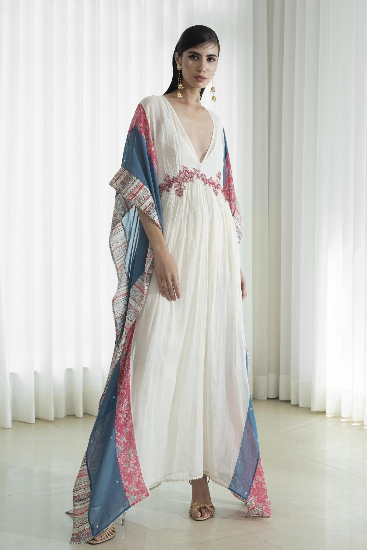 Buy Chanderi Colorblock Kaftan by Mandira Wirk