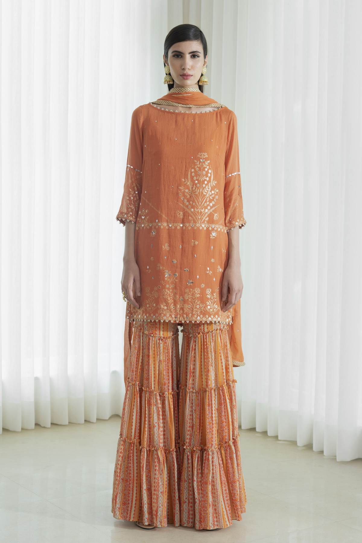 Orange Print Tiered Sharara Set