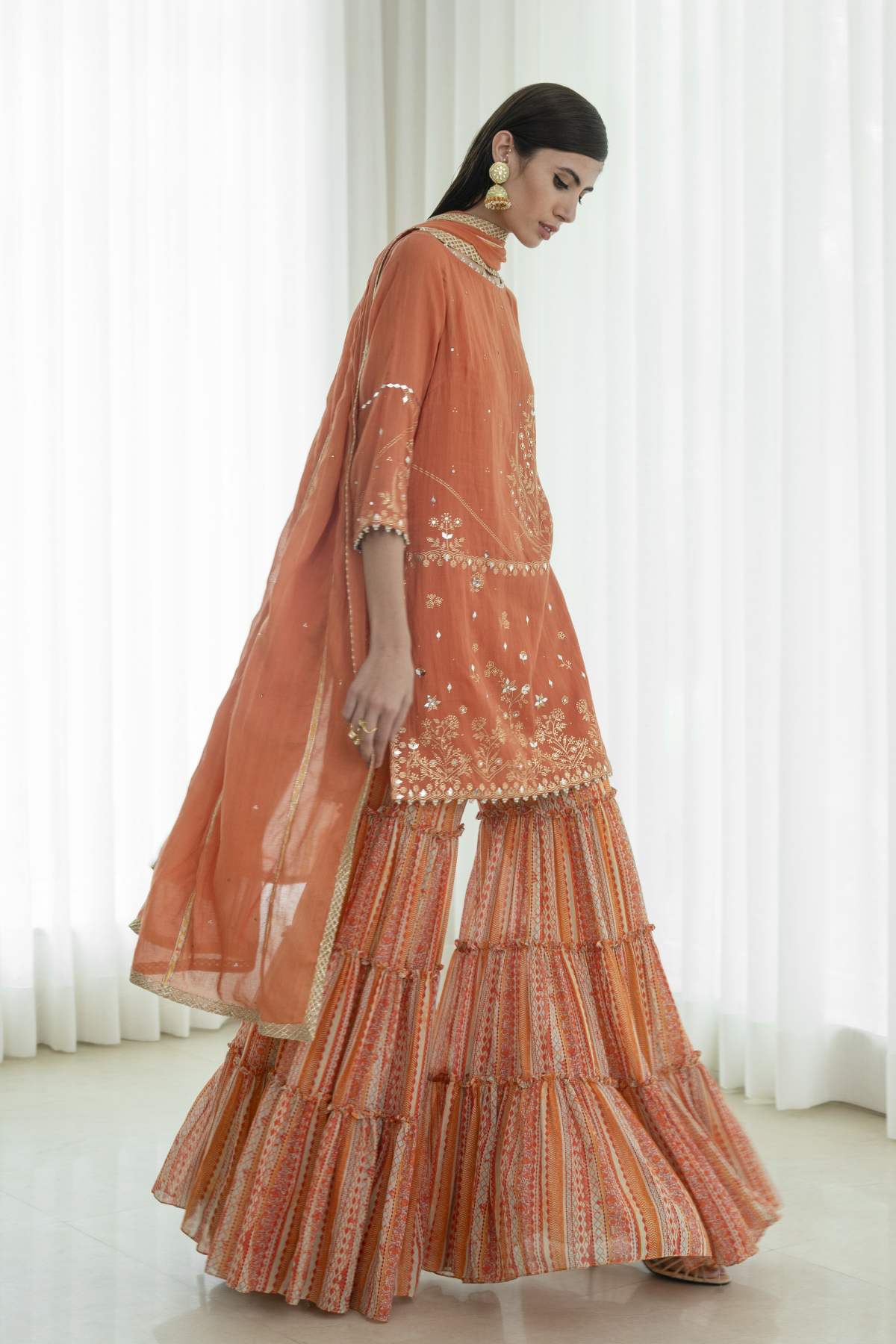 Orange Print Tiered Sharara Set
