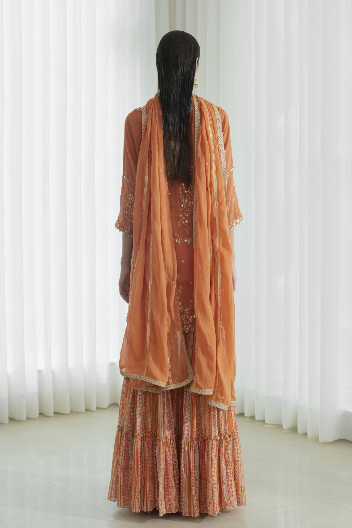 Orange Print Tiered Sharara Set