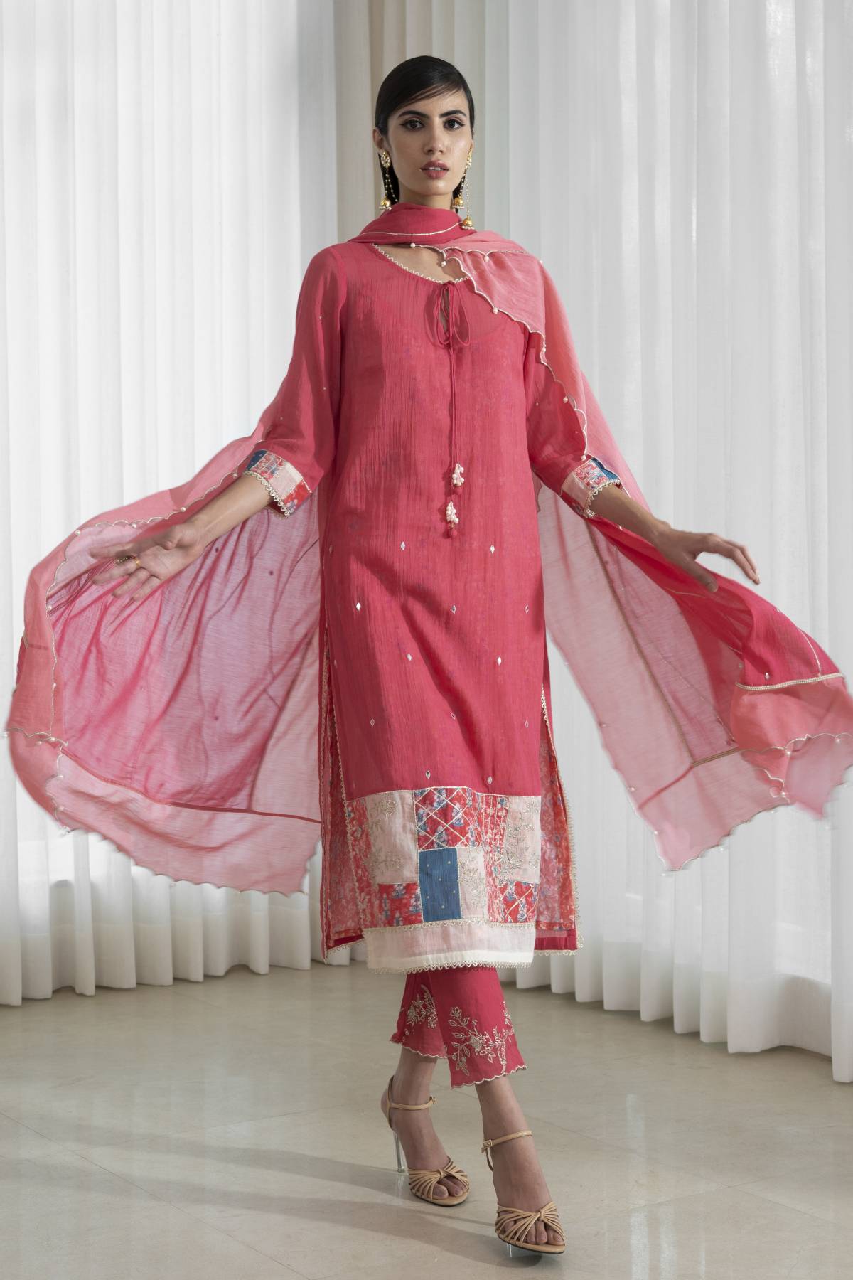 Rose Pink Mirror Work kurta Set