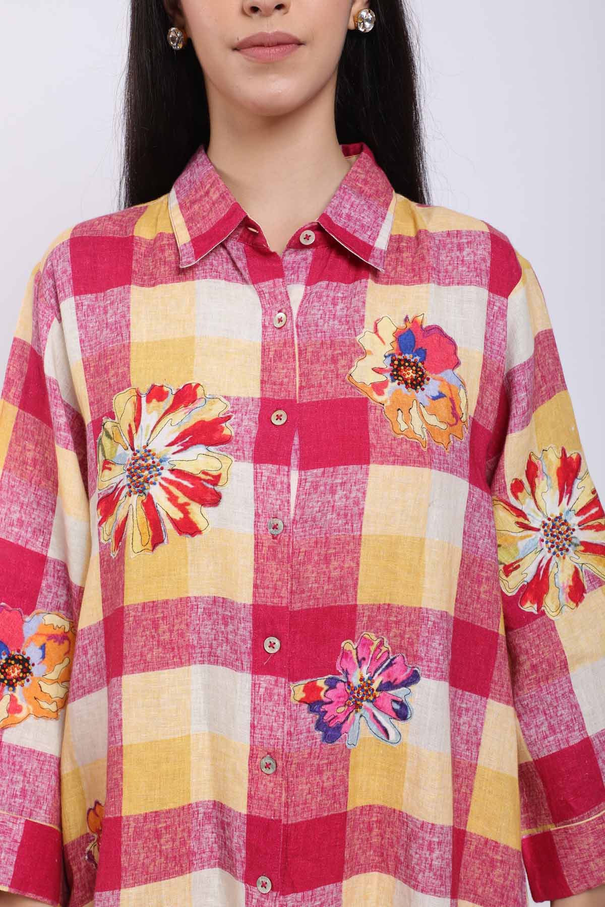 Checks Printed Linen Tunic