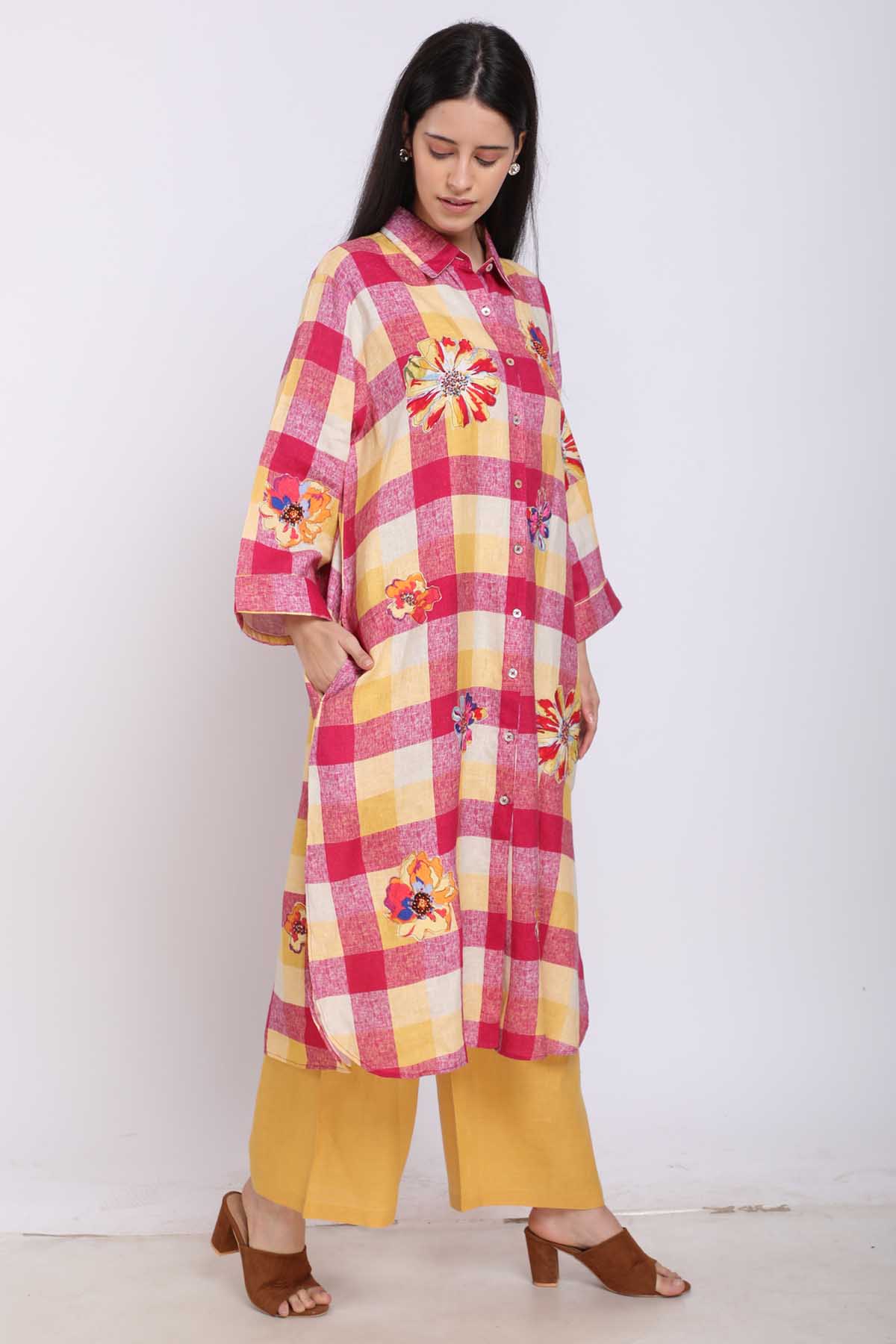 Checks Printed Linen Tunic