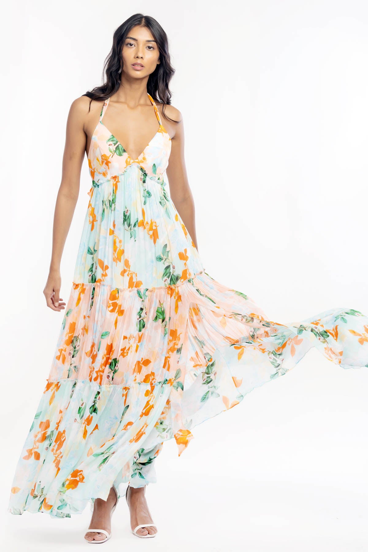 Buy Chiffon Layered Long Dress by Mandira Wirk