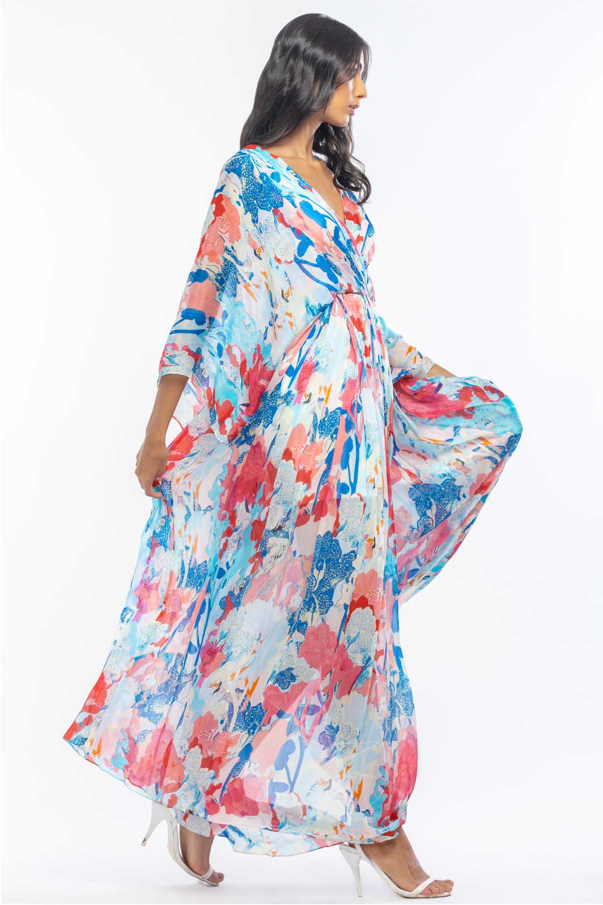 Chiffon Pleated Belted Kaftan