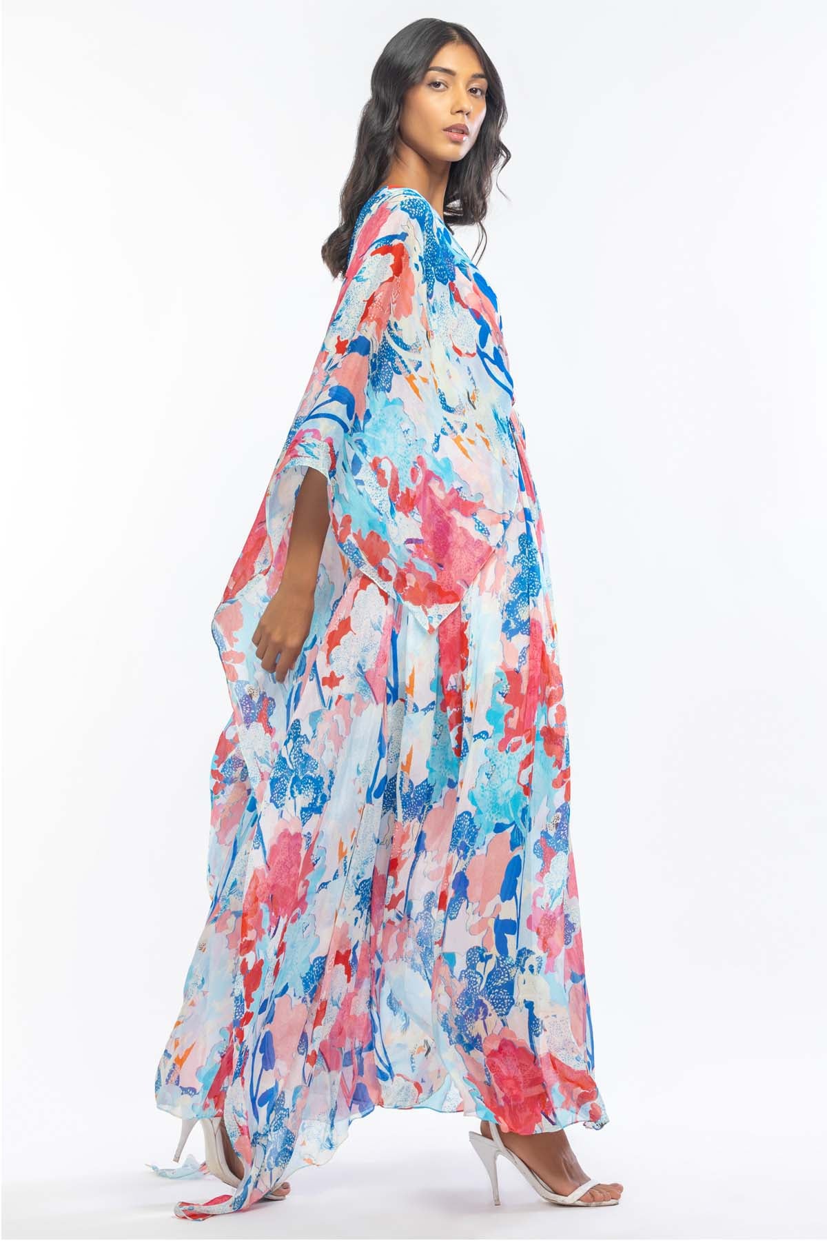 Chiffon Pleated Belted Kaftan