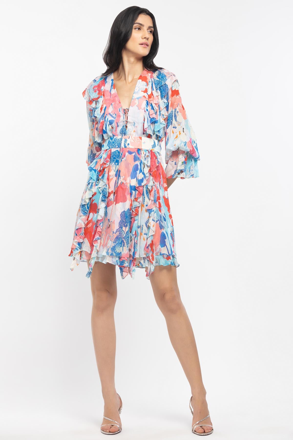 Chiffon Printed Frill Dress