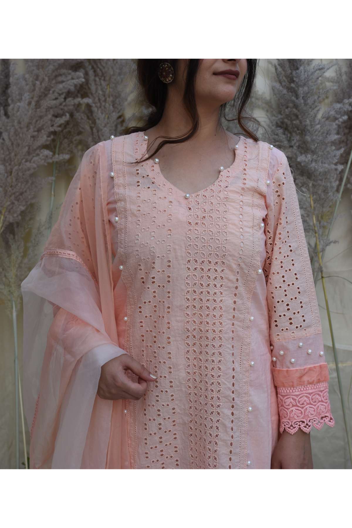 Pink Pearl Embellished Kurta Set