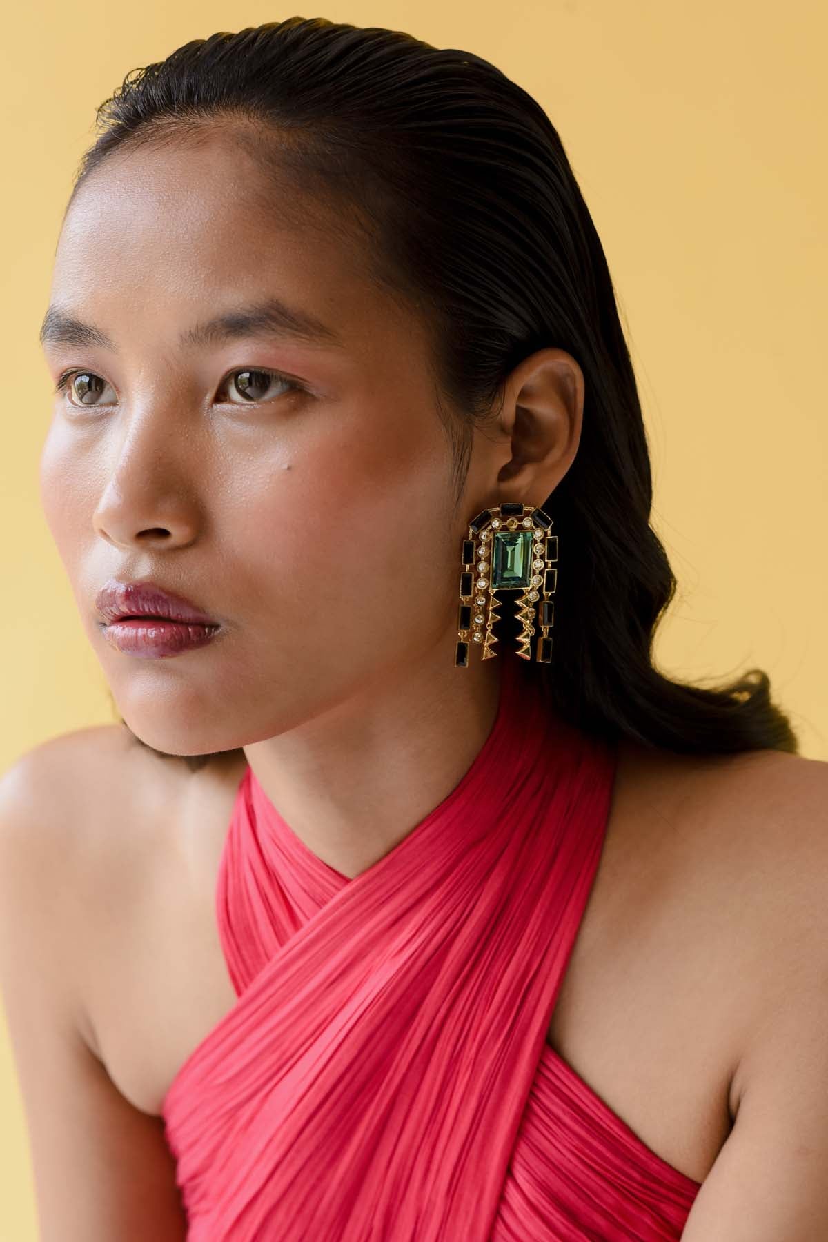 Green Chunky Statement Earrings