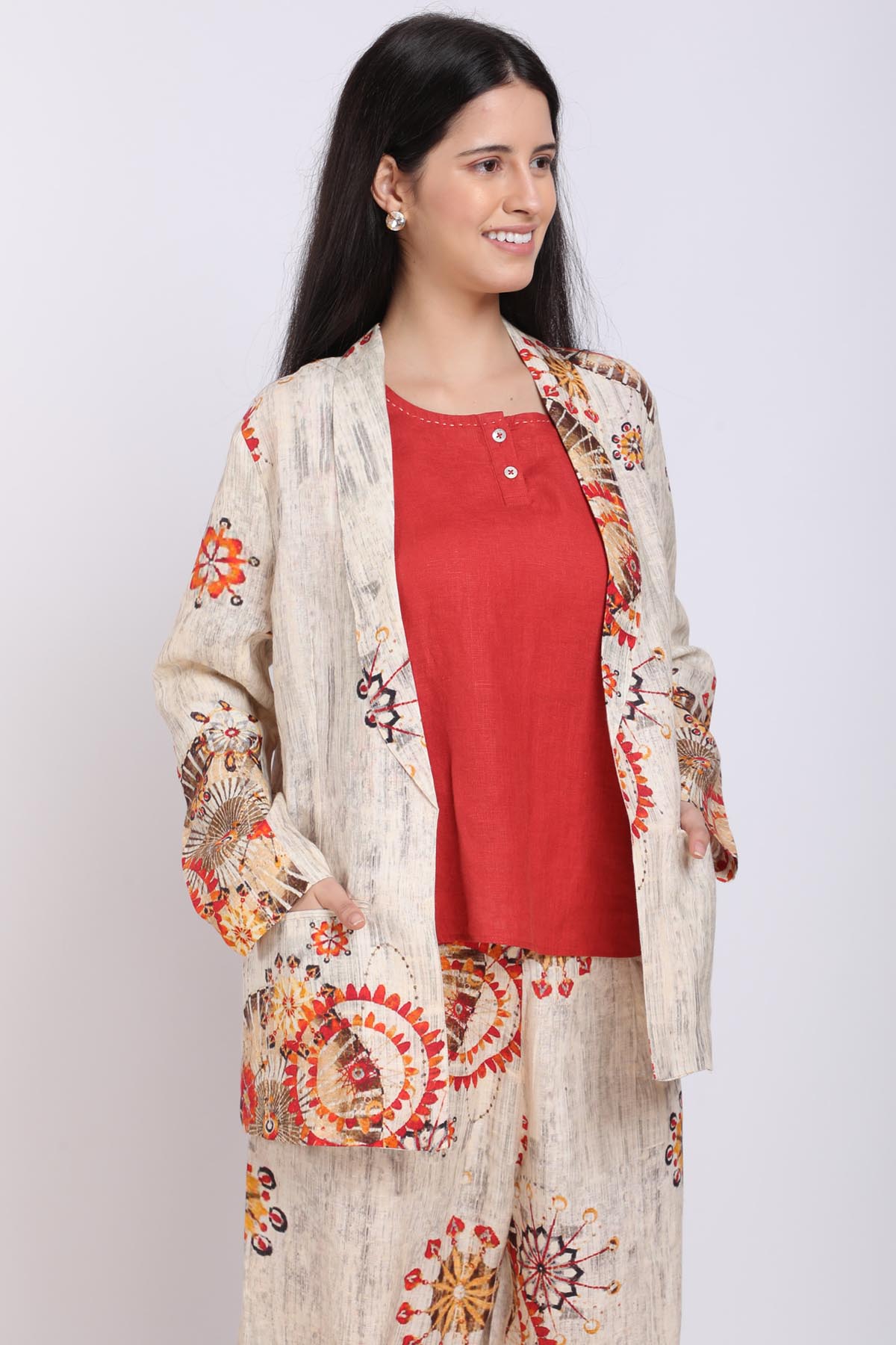 Circle Printed Linen Blazer