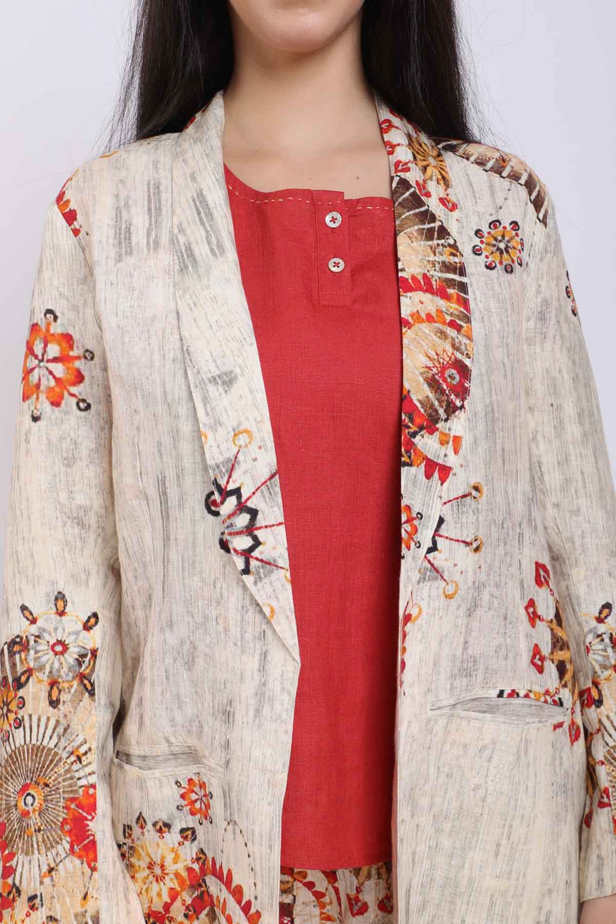 Circle Printed Linen Blazer