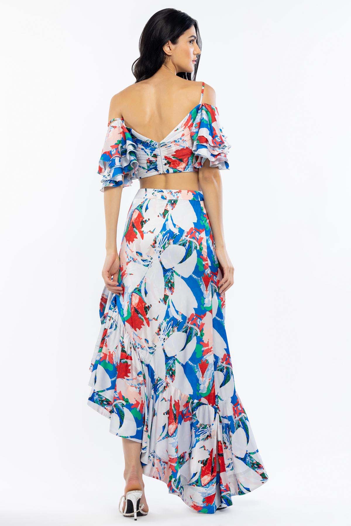 Cold Shoulder Abstract Skirt Set