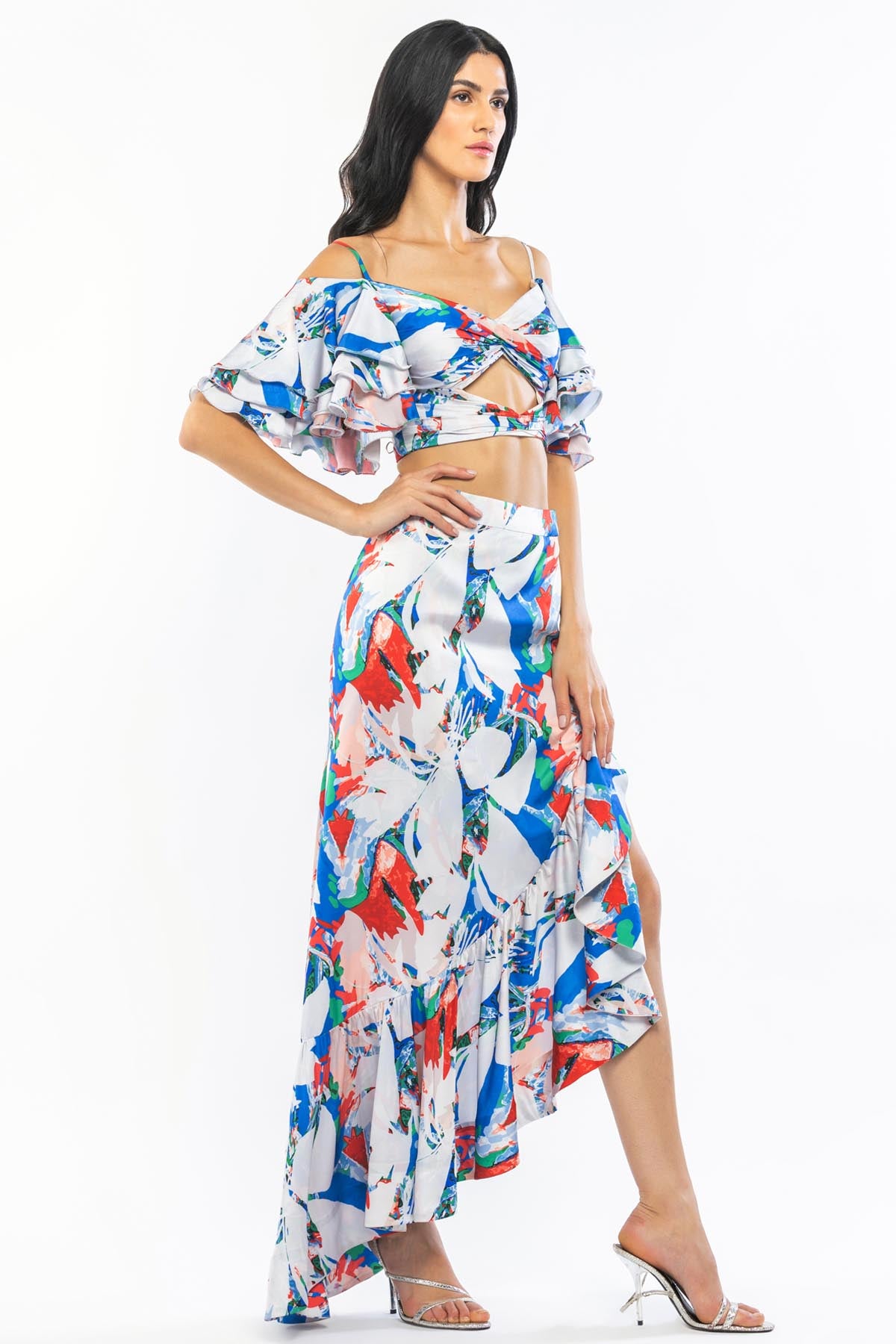 Cold Shoulder Abstract Skirt Set